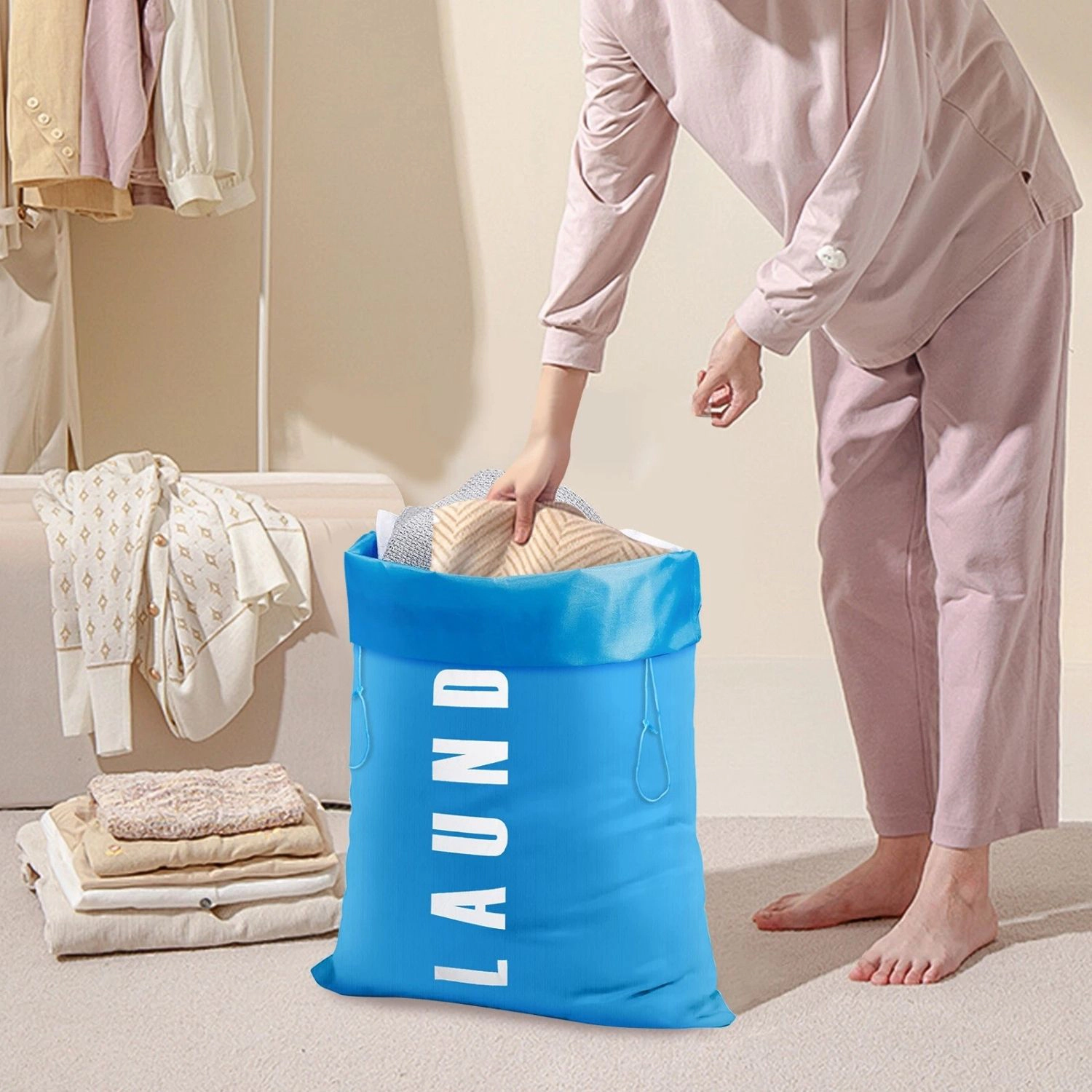 SS Design 3-Piece Large Heavy-Duty Laundry Bags, Drawstring Dirty Clothes Storage Organizer, Reusable Laundry Bag Set