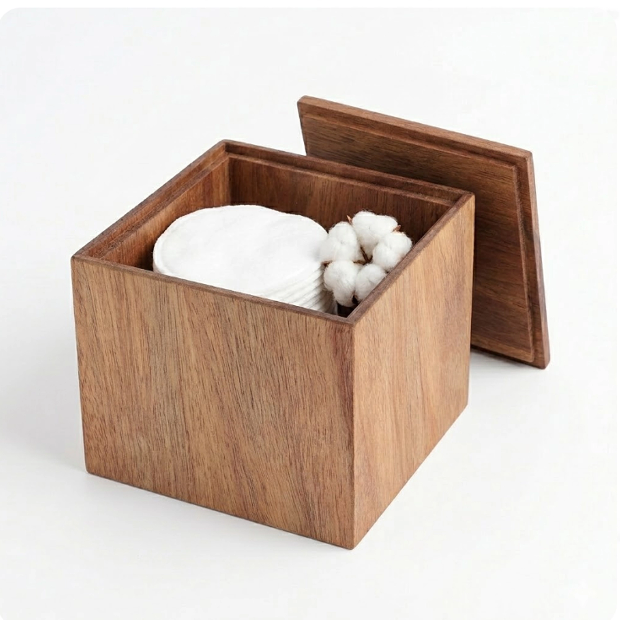 Evideco French Home Goods Acacia Wood Square Storage Box with Lid, 4 in