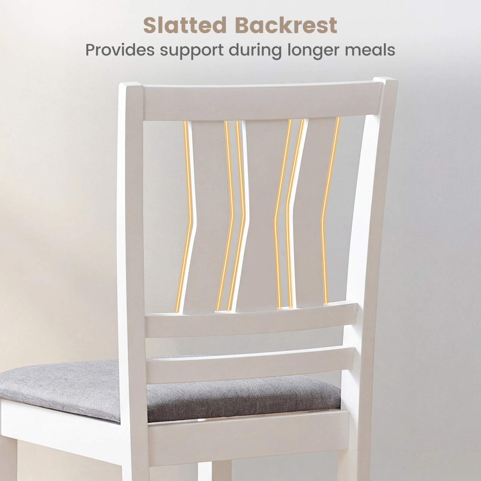SUGIFT Set of 4 Linen Style Upholstered Dining Chairs 330-Lb Capacity with Slatted Backrest White and Gray