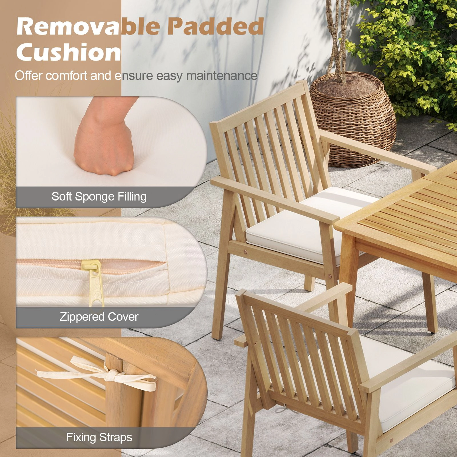 SlickBlue Outdoor Patio Armchairs with Slatted Backrest and Removable Cushion Covers