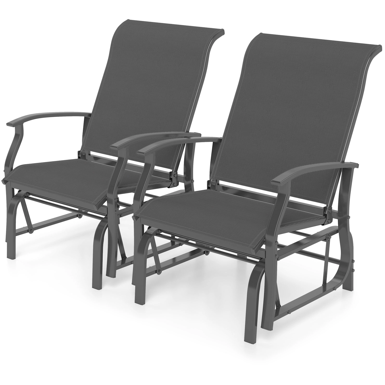 SUGIFT Outdoor Glider Chairs Set of 2 Gray with Tall Ergonomic Backrest