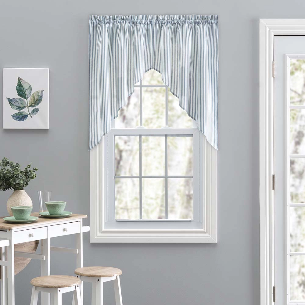 Ellis Curtain Plaza Classic Ticking Stripe Printed on Natural Ground 1.5" Rod Pocket Tailored Swag 56" x 36