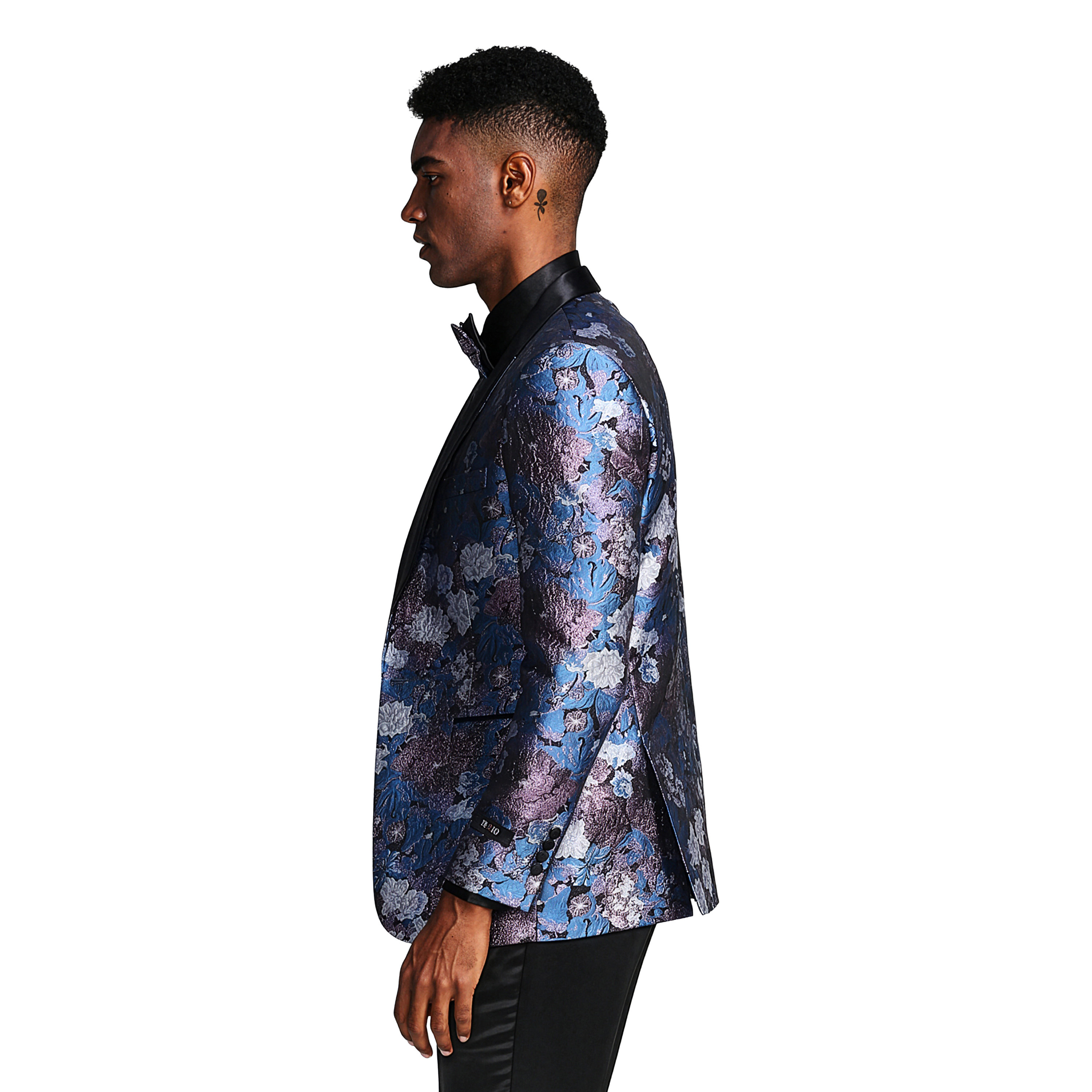 Tazzio Mens Floral Satin Shawl Collar Tuxedo Jacket With Bow Tie