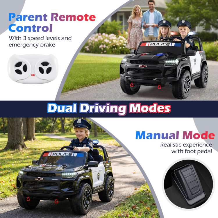 Hivvago 24V 2-Seater Ride on Police Car 4WD Chevrolet with Megaphone and LED Flashing Lights