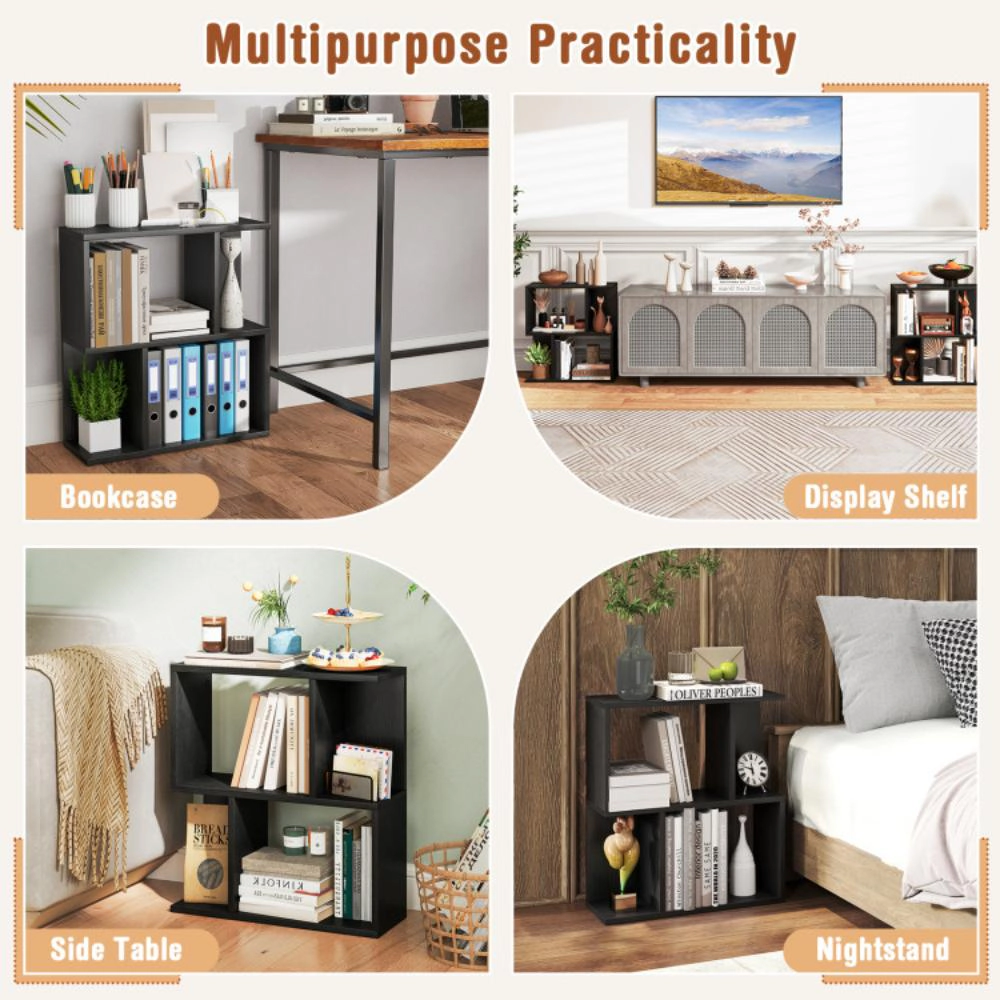 Hivvago 3-Tier Bookshelf with Display Shelf for Small Space