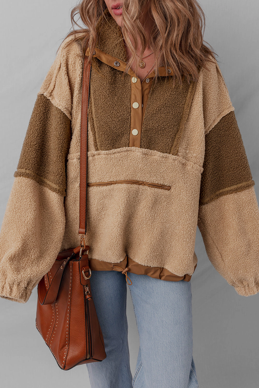 Threaded Pear Women's Adaline Patchwork Half Sherpa Sweatshirt