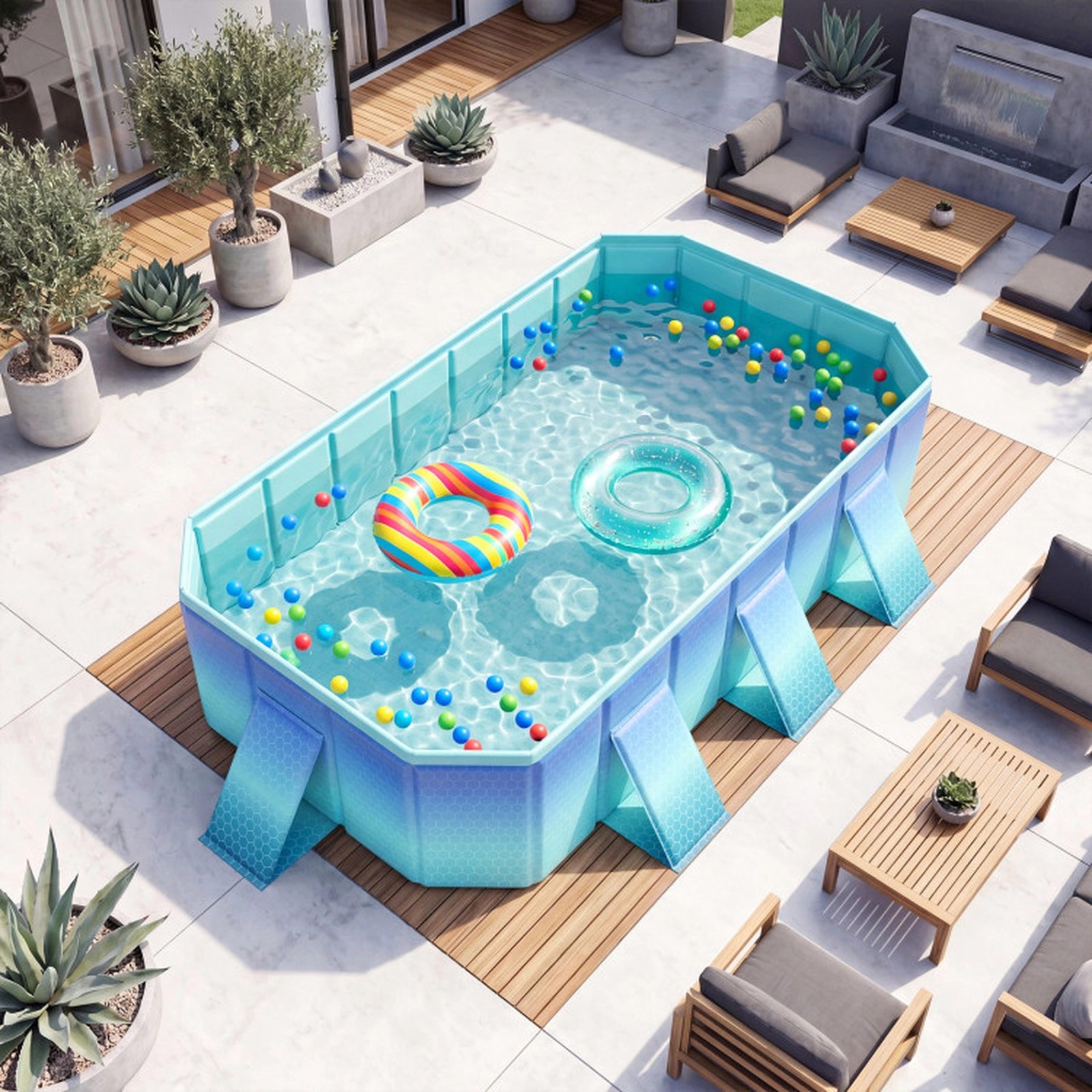 SUGIFT 99 x 52-in 881-lb Capacity Gradient Non-Inflatable Foldable Above Ground Swimming Pool with Drain Hose