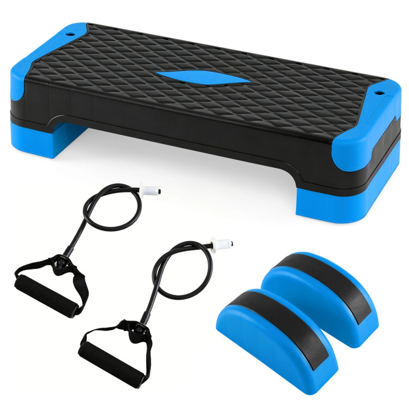 SUGIFT 3-in-1 Aerobic Step Ab Trainer Platform Set 660-lb Static Capacity Blue + Black/Gray + Black/Red + Black