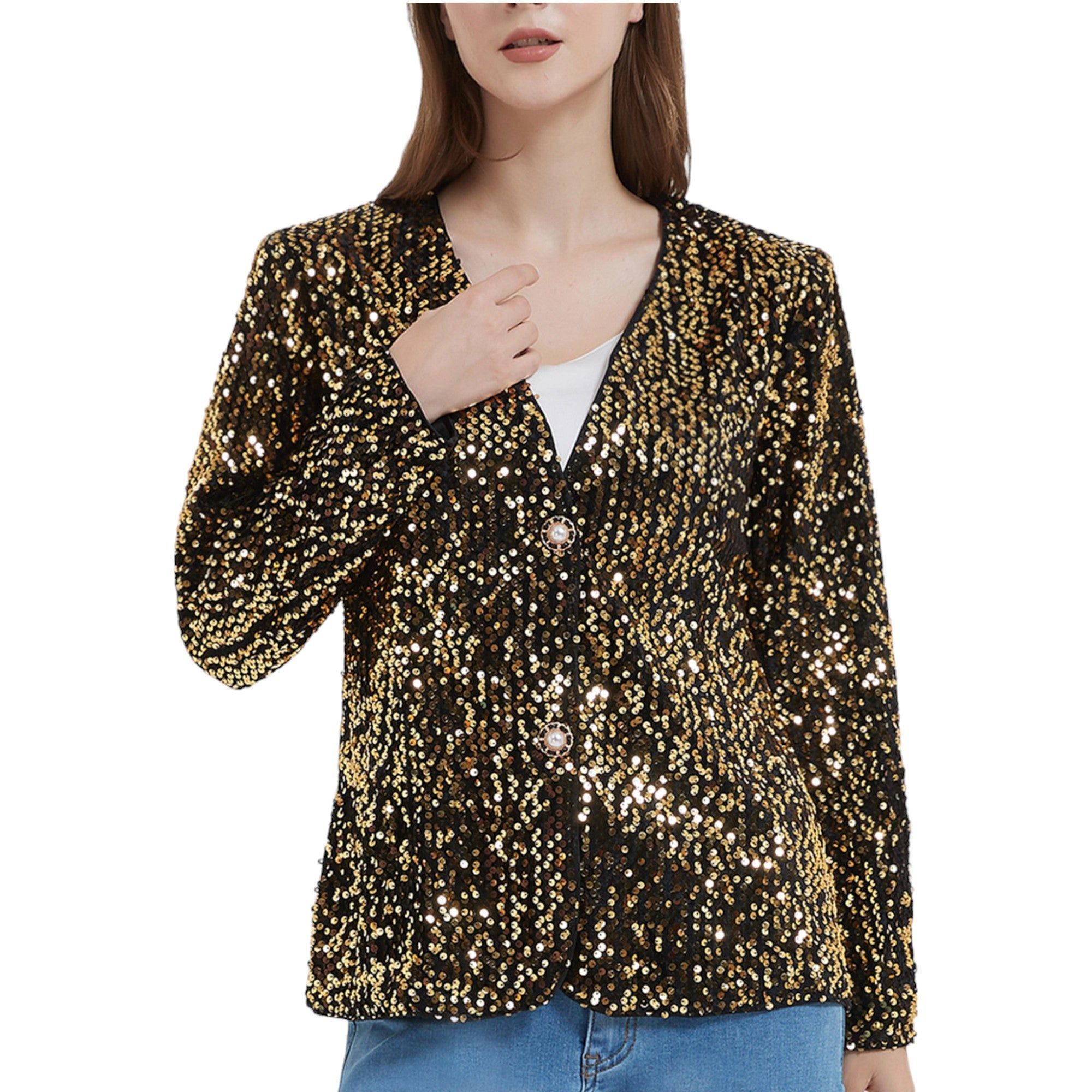 Anna-Kaci Women's Sequin Blazer Cardigan Jacket Open Front Casual Shiny Coat