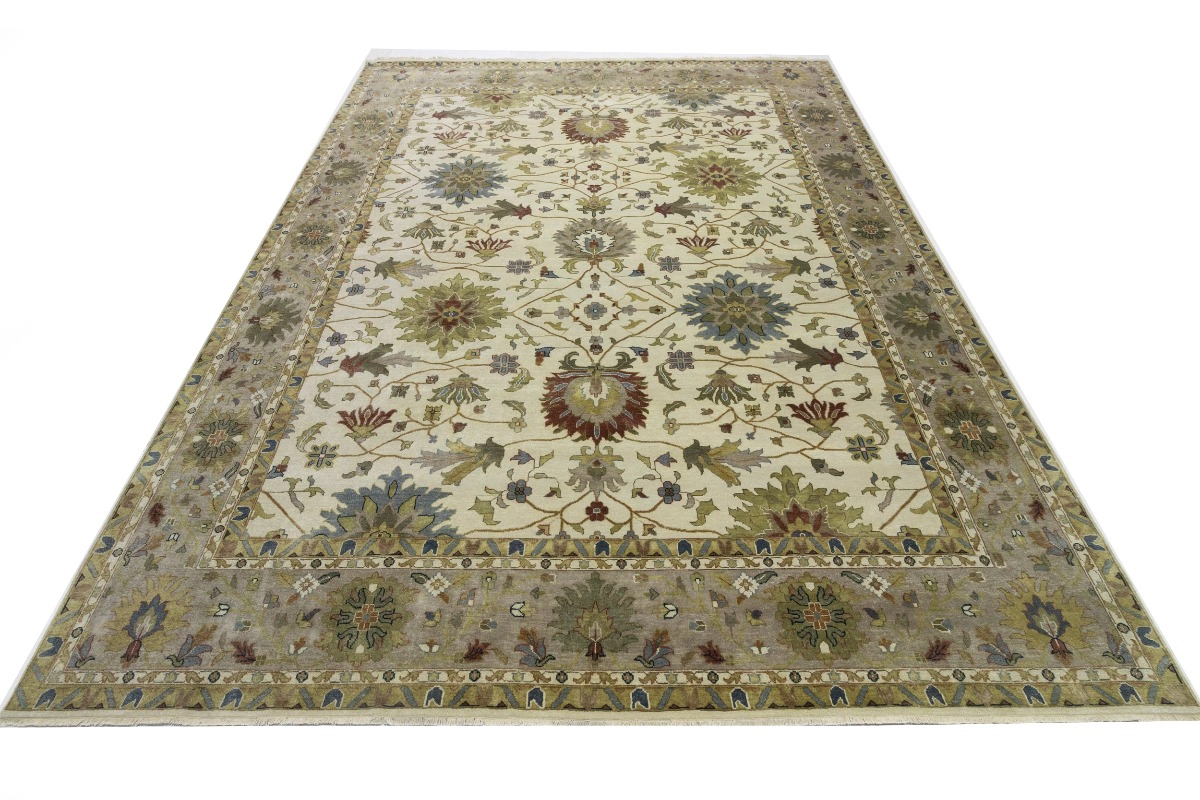 Magic Rugs 12'0 X 15'1 Cream Osh Chobi Floral Hand Knotted Wool Rug