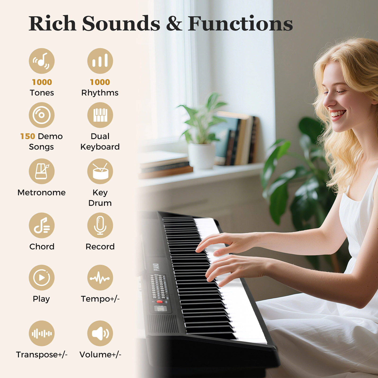 SUGIFT Black 88-Key Foldable Semi Weighted Piano Keyboard with Sustain Pedal and Carrying Bag 50.5-in W 9-in D
