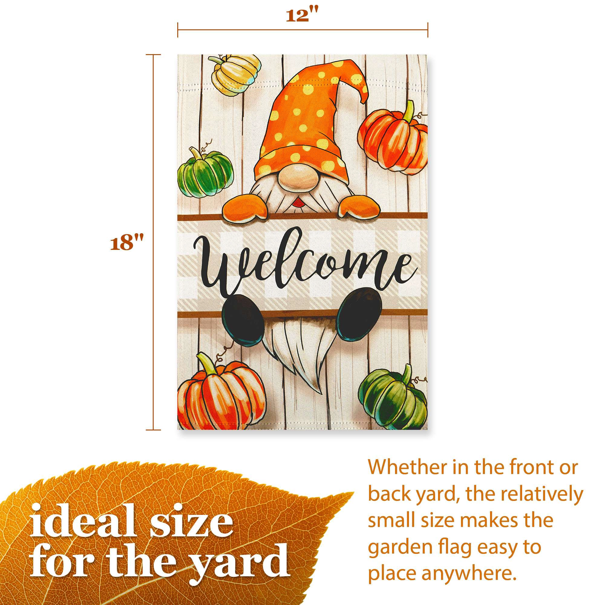 G128 Autumn Gnome Welcome Garden Flag 12x18 in Double-Sided Fall Yard Decoration