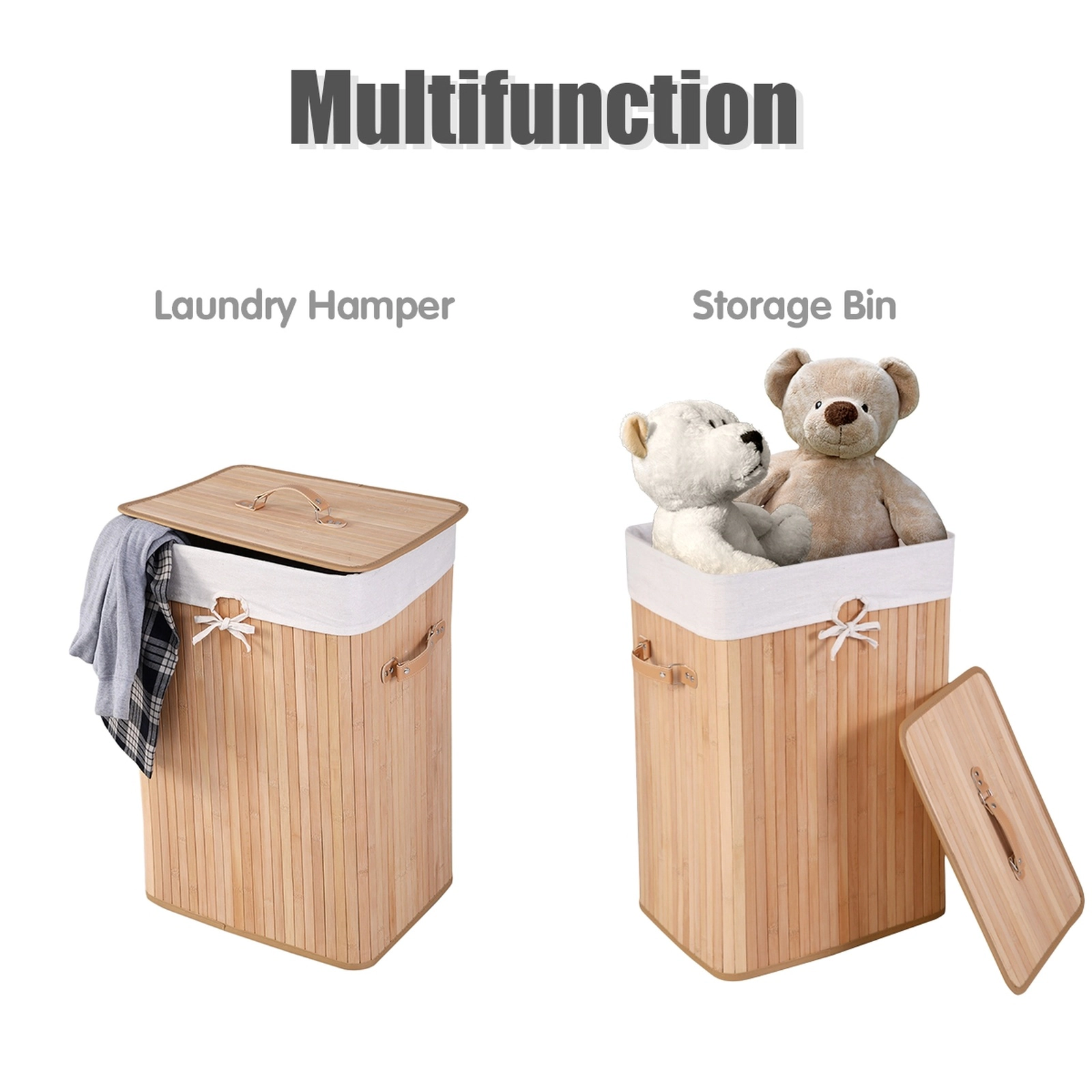 SUGIFT Rectangle Bamboo Laundry Hamper Basket with Lid 72-L Volume with Removable Cotton Bag Natural/Brown/Black/Yellow