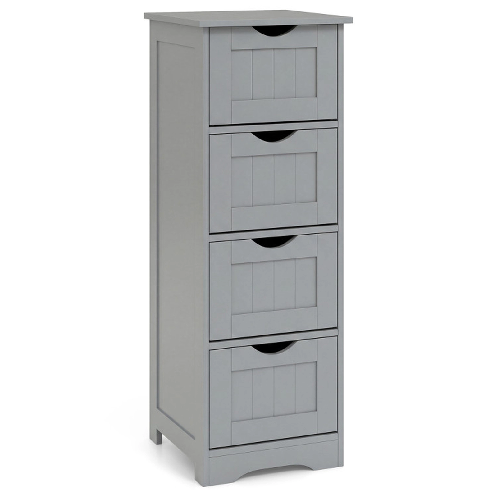 SUGIFT Gray 12-in Square 4-Drawer Freestanding Wooden Bathroom Floor Storage Cabinet with Arched Bottom