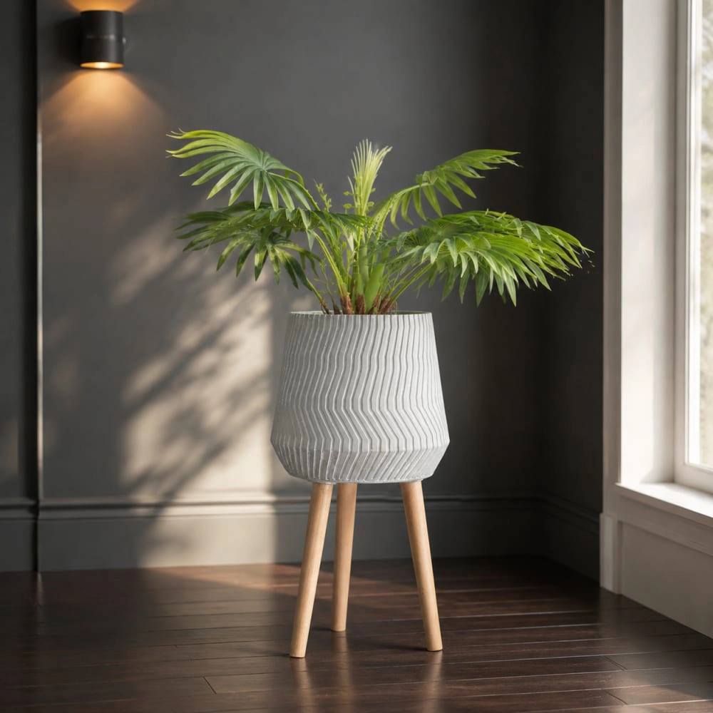 WOW PIONEER Tall Cement Planter with Wood Base