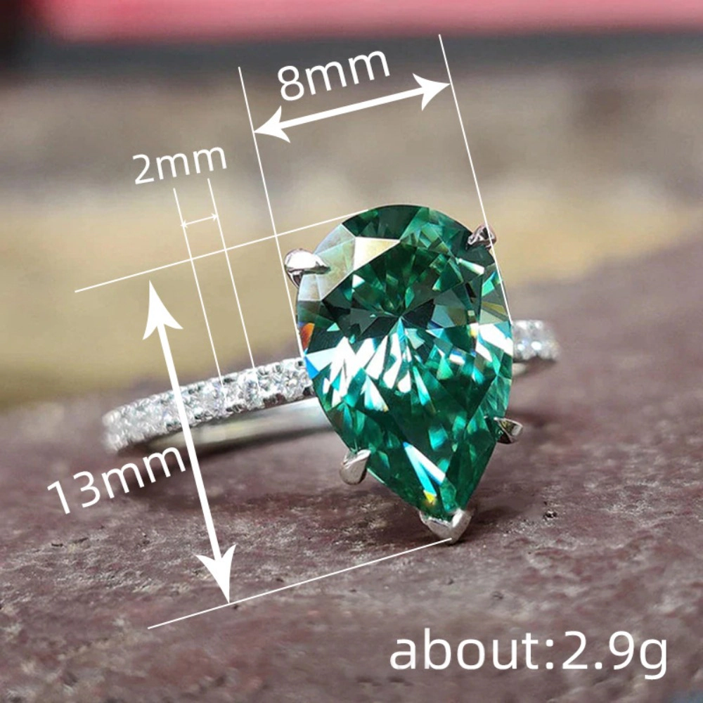 Platinum Plated Classic Pear-Cut Simulated Emerald Cubic Zirconia CZ Halo Wedding Ring