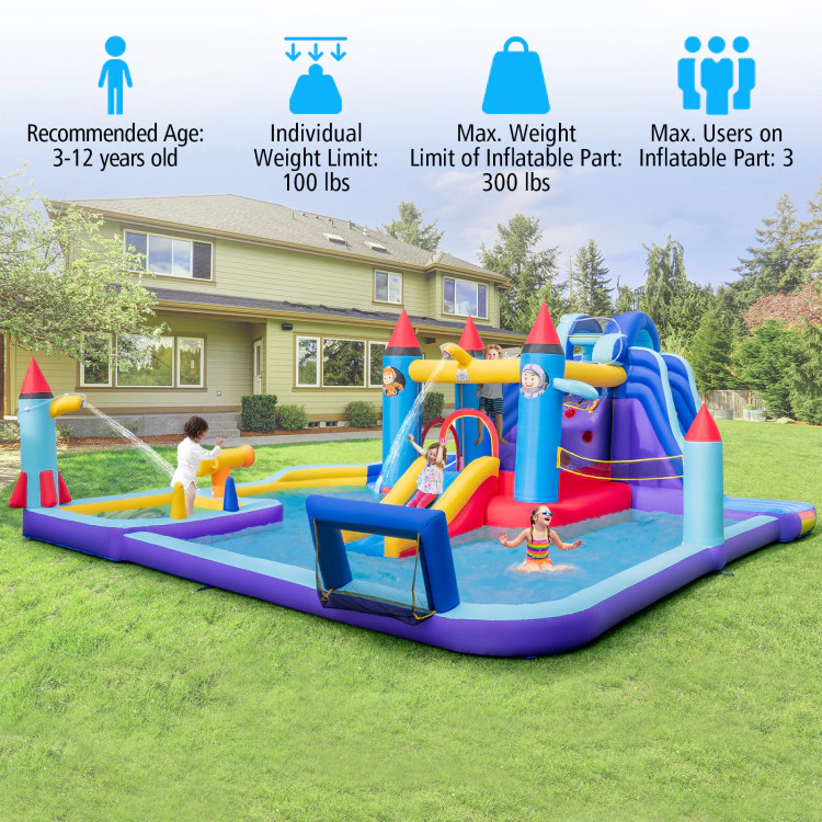 Hivvago Rocket Theme Inflatable Water Slide Park with 950W Blower