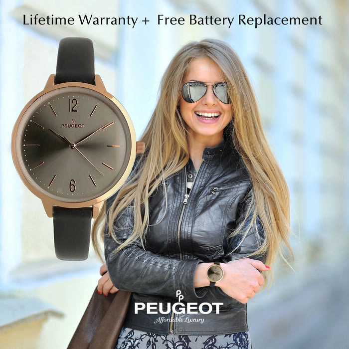 Peugeot Women's 38mm Grey Watch Minimalist Skinny 11mm Strap Watch
