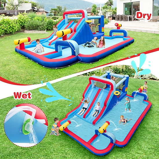 SUGIFT Inflatable Water Slide Bounce House Park Splash Pool 200-lb Capacity Ages 3-12 Multi-color 254.5 x 164.5 x 83 in
