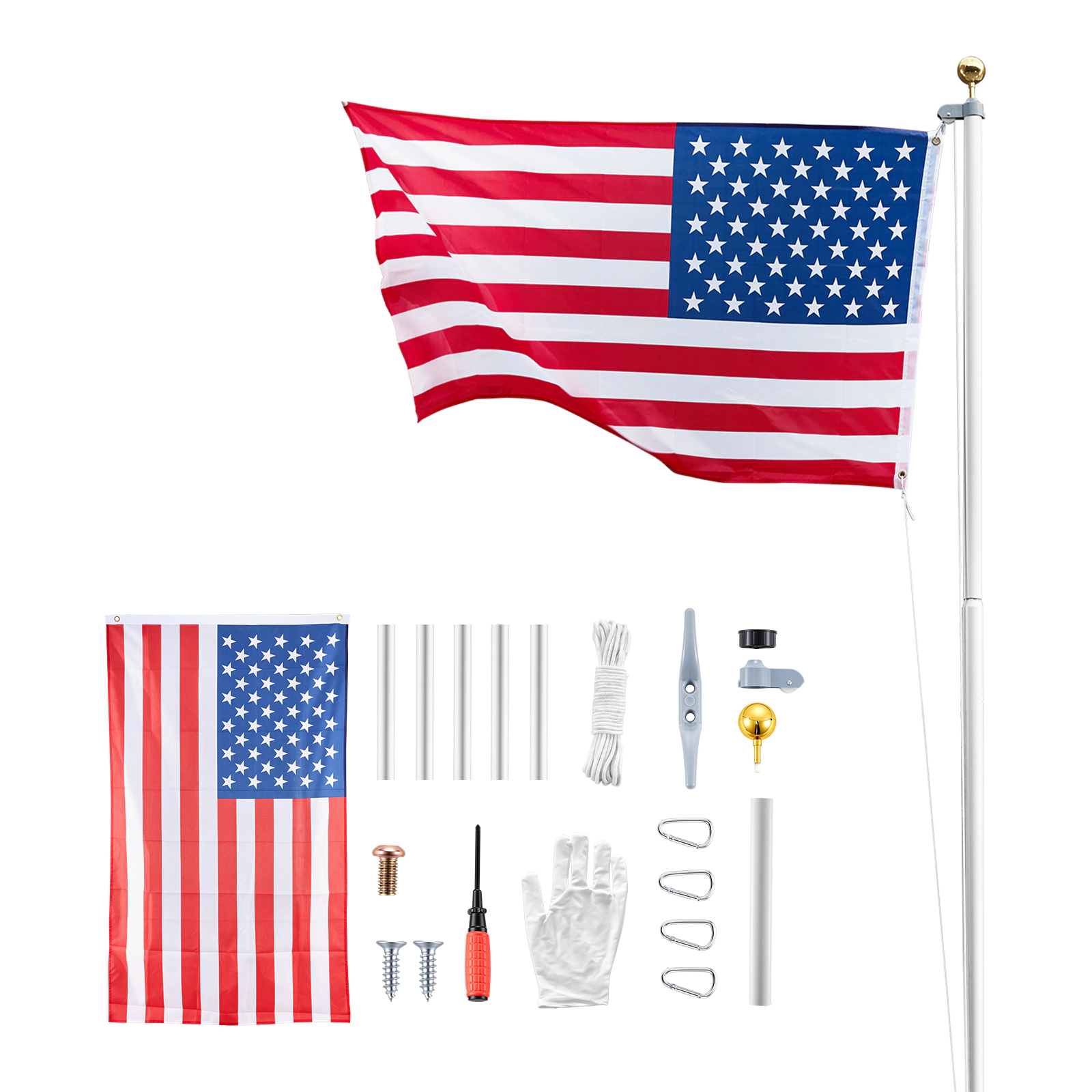 HONGGE 20 ft Sectional Flag Pole Kit, Heavy Duty Aluminum In-Ground Flagpole with 3x5 American Flag