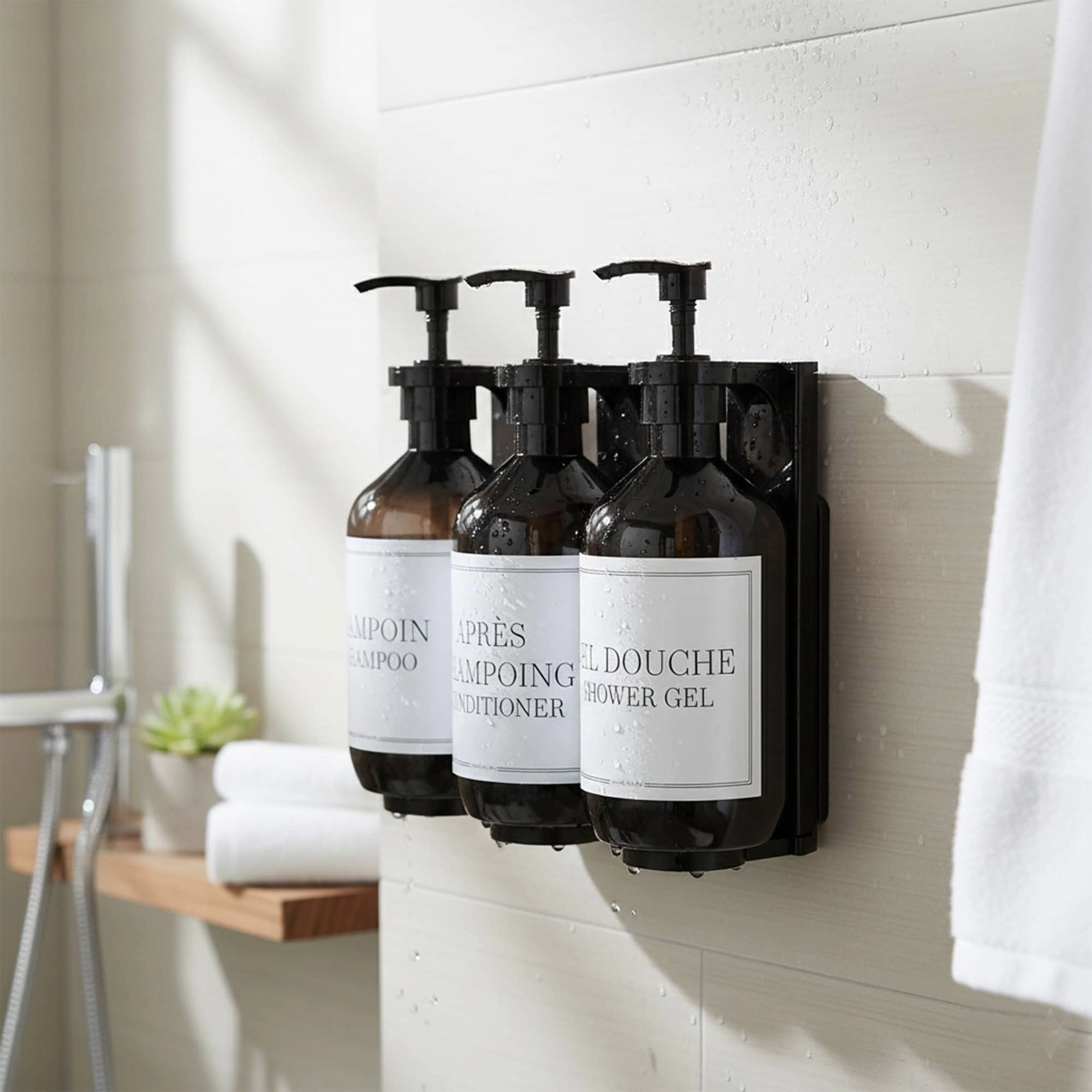 Evideco French Home Goods 3-Pack Matte Black Wall-Mounted Refillable Shower Dispenser