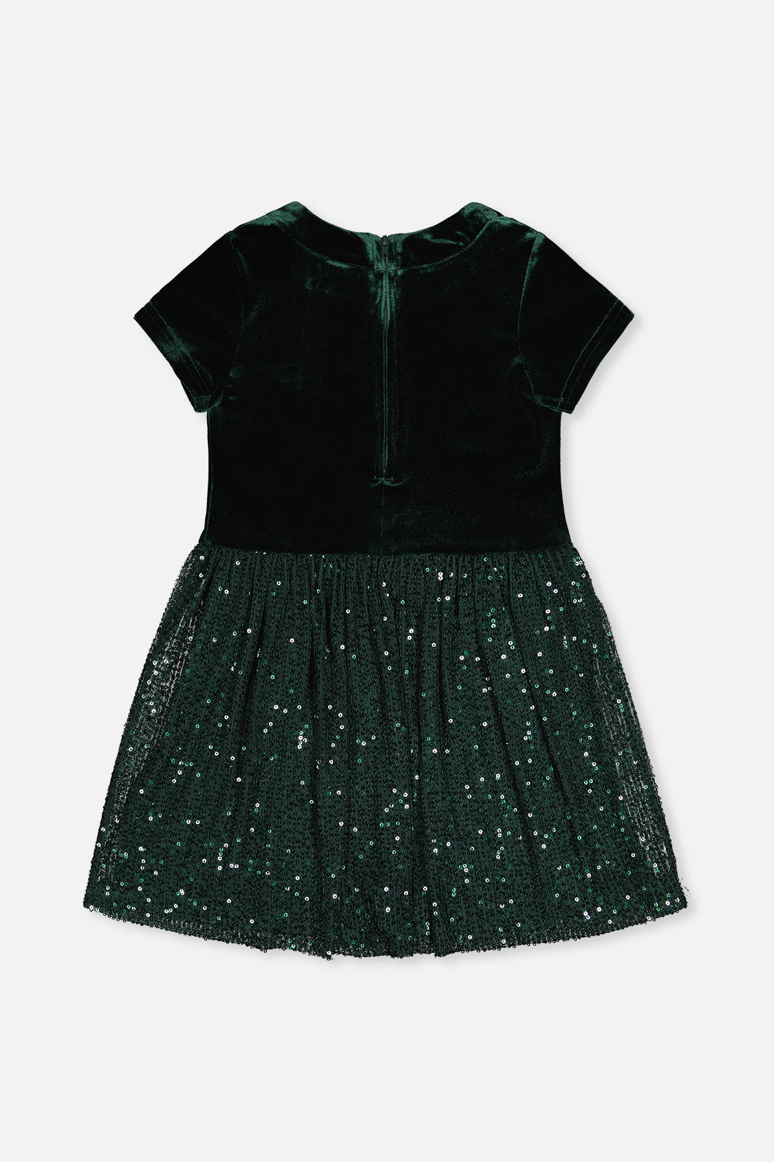 Deux par Girls Bi-Material Short Sleeve Dress with Glittering Skirt