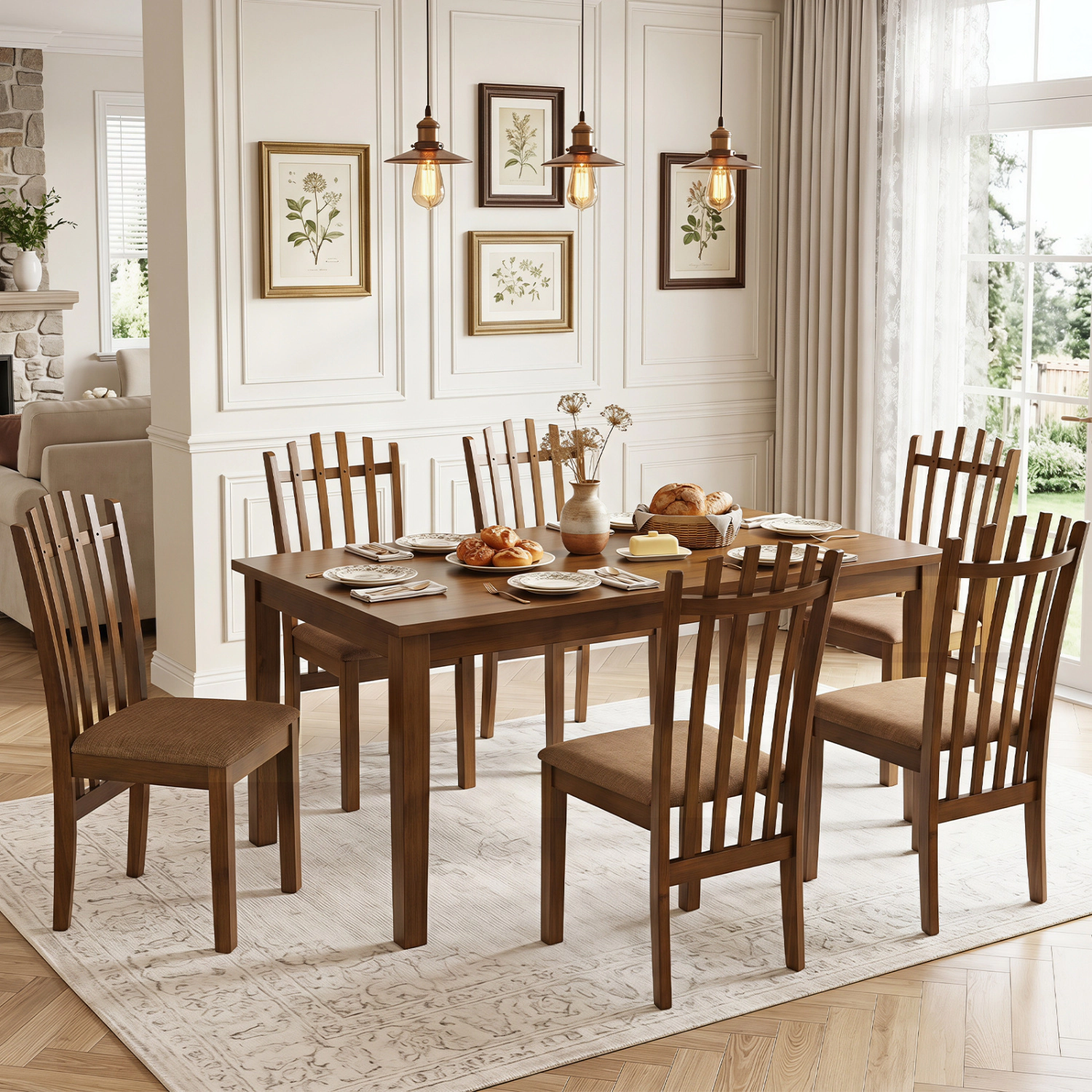 LJG Rubber Wood Slat Back Kitchen Dining Chairs Set of