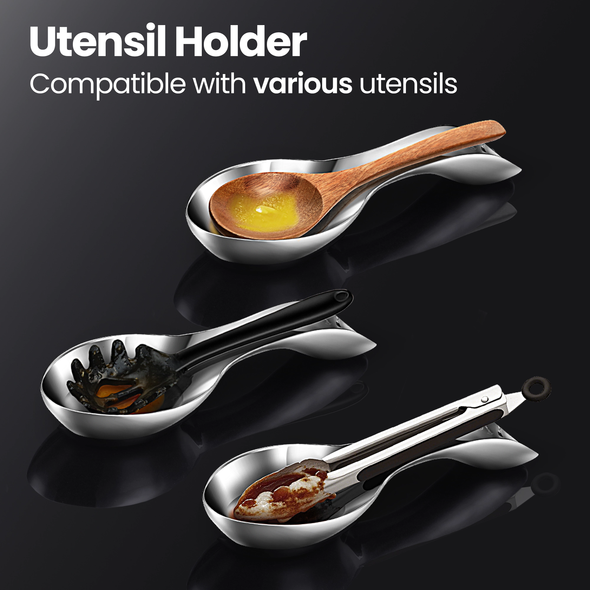 Gourmet Easy Break Proof Spoon Rest, Stainless Steel Spoon Holder, Spoon Rest for Stove Top