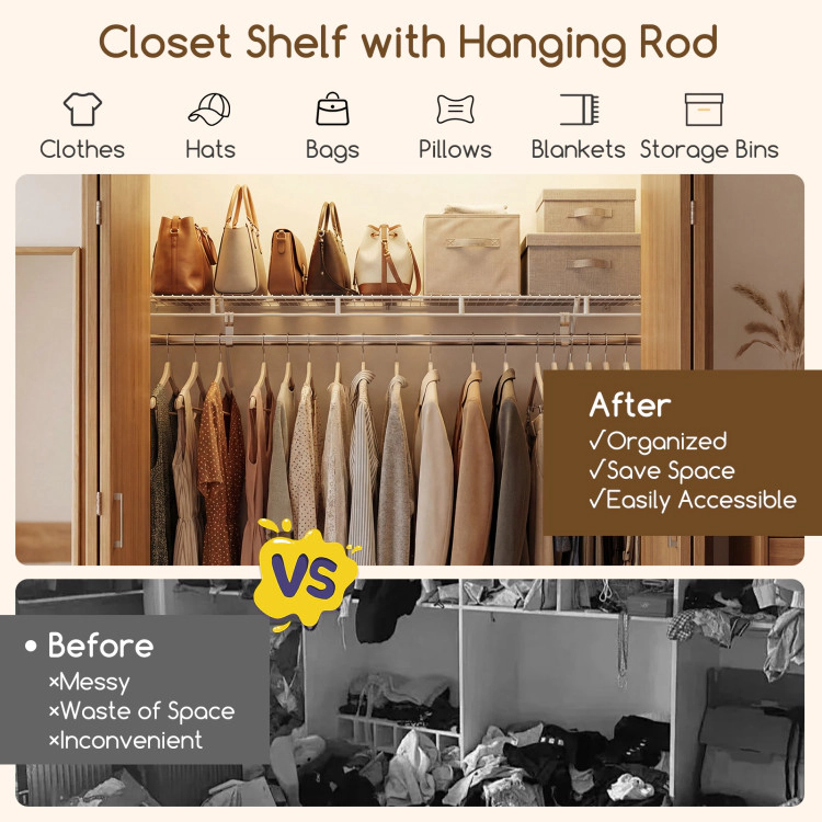 Hivvago Closet Shelves Wall Mounted with Ventilated Metal Wire Shelving Kit