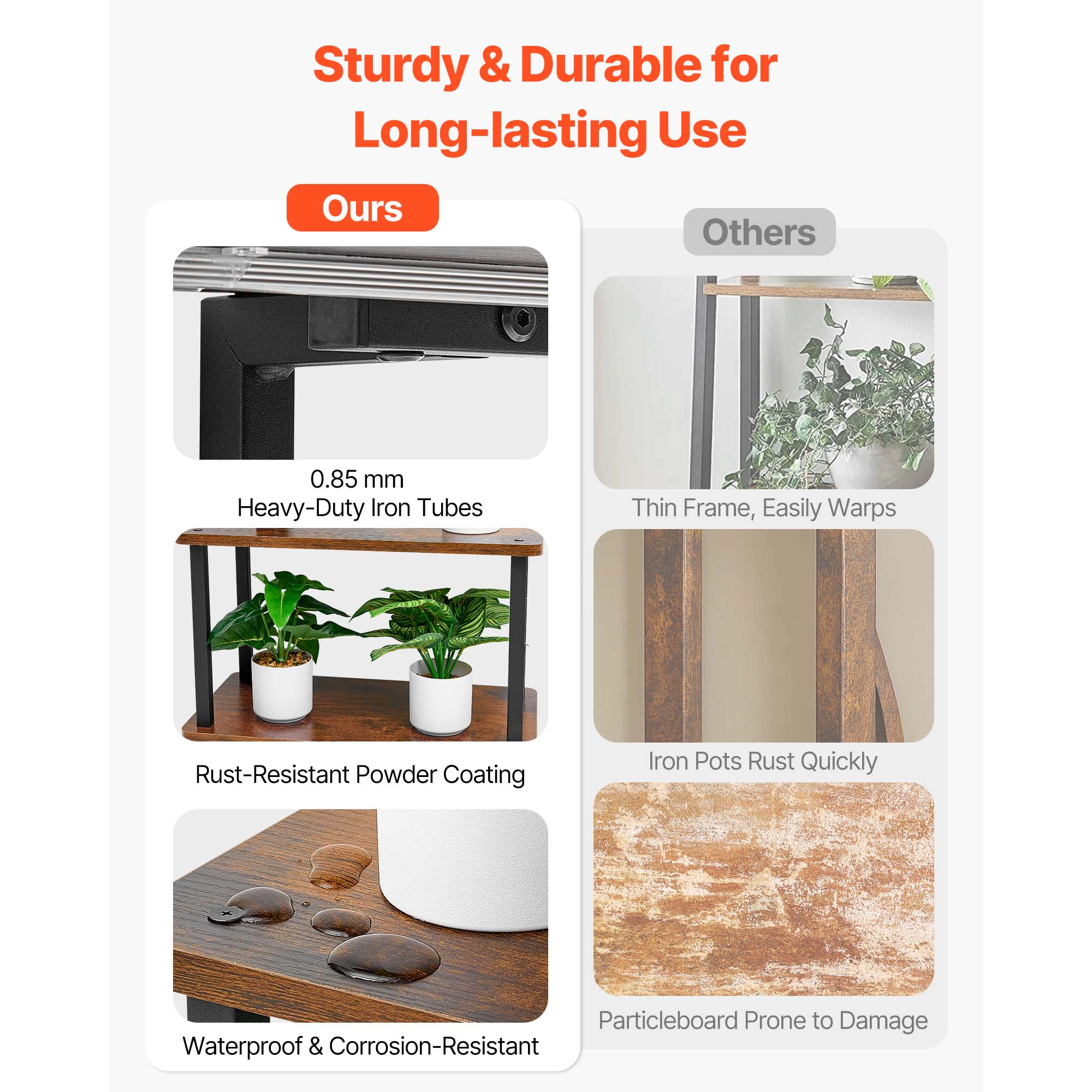 HONGGE Plant Stand Indoor with Grow Lights, Tall Lighted Plant Shelf, Metal Corner Plants Holder