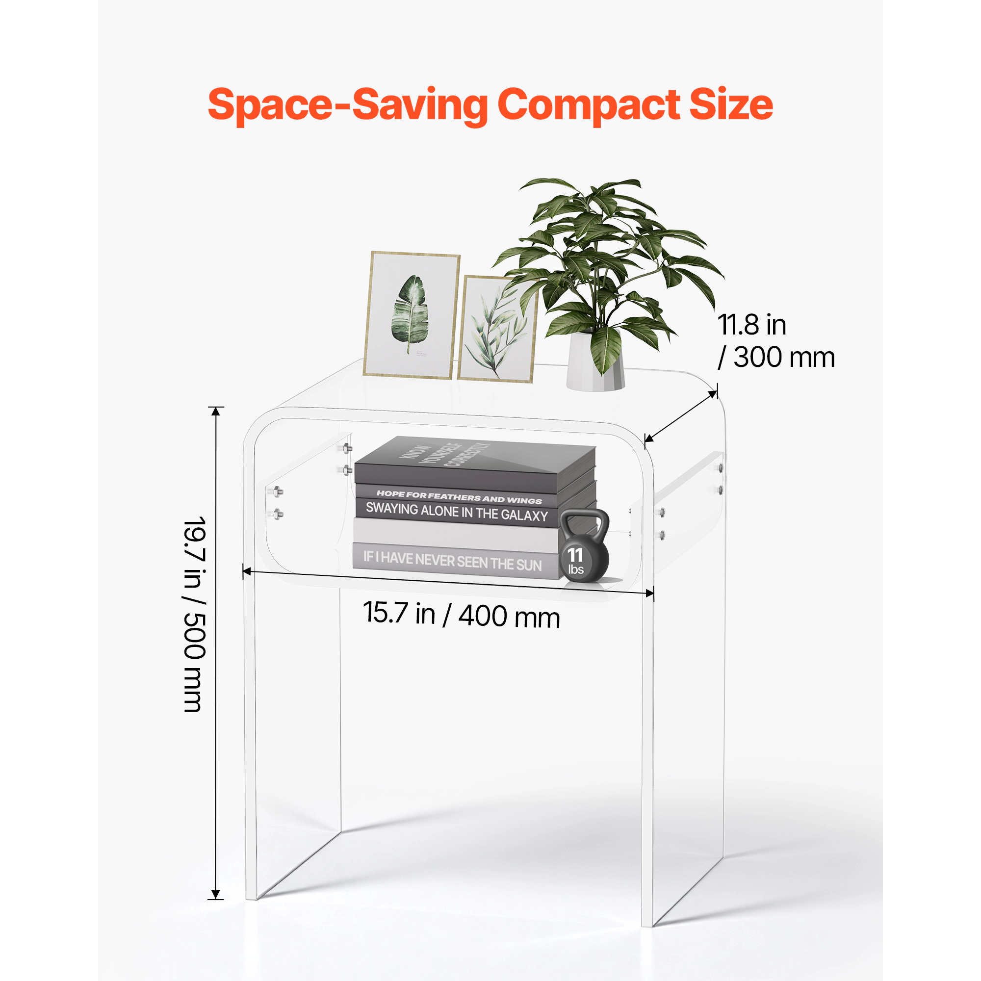 HONGGE Clear Acrylic Side End Table for Modern Desk
