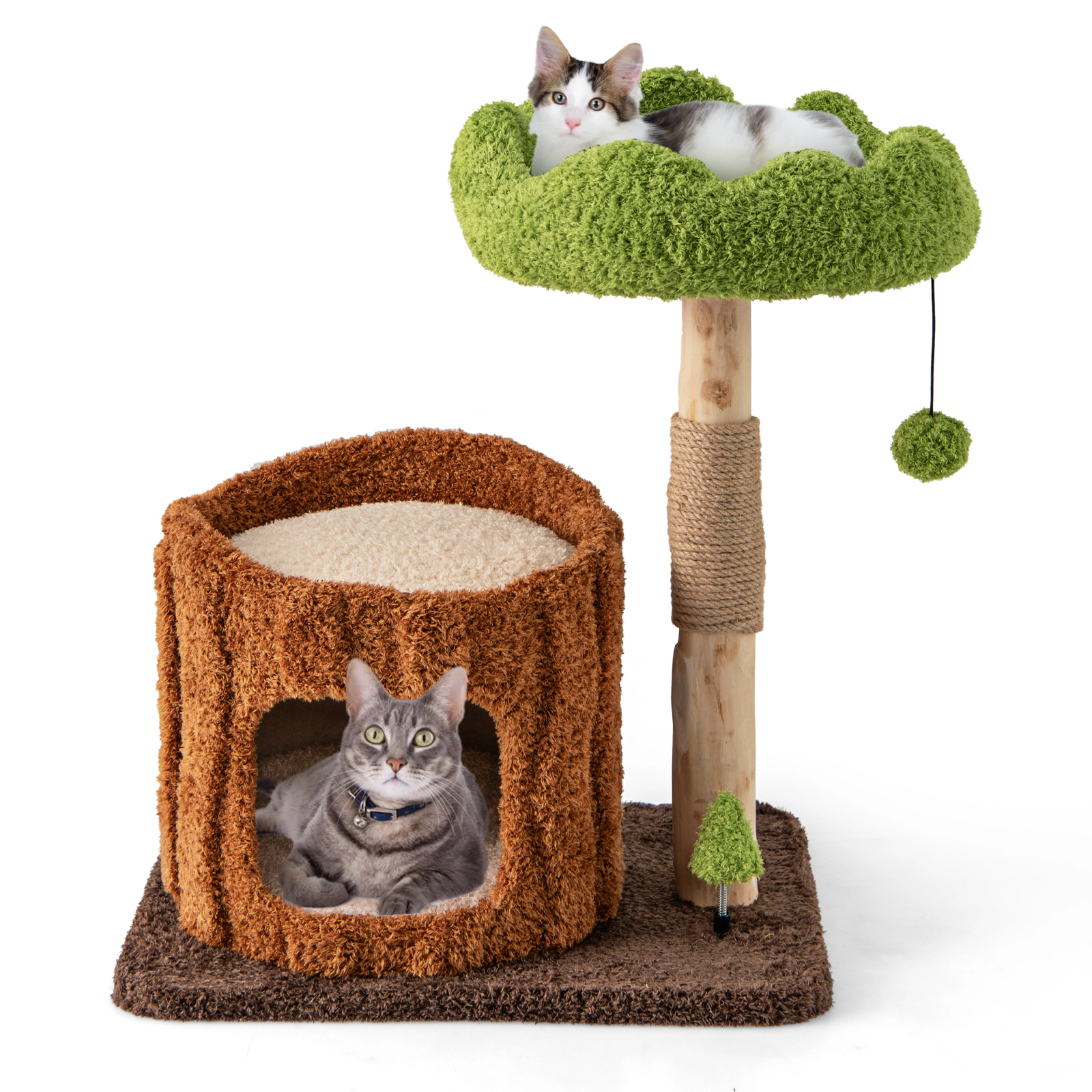 SUGIFT 29-in Cat Tree Tower with 16-in Round Condo Sisal Post Scratching Panel and Wide Top Perch