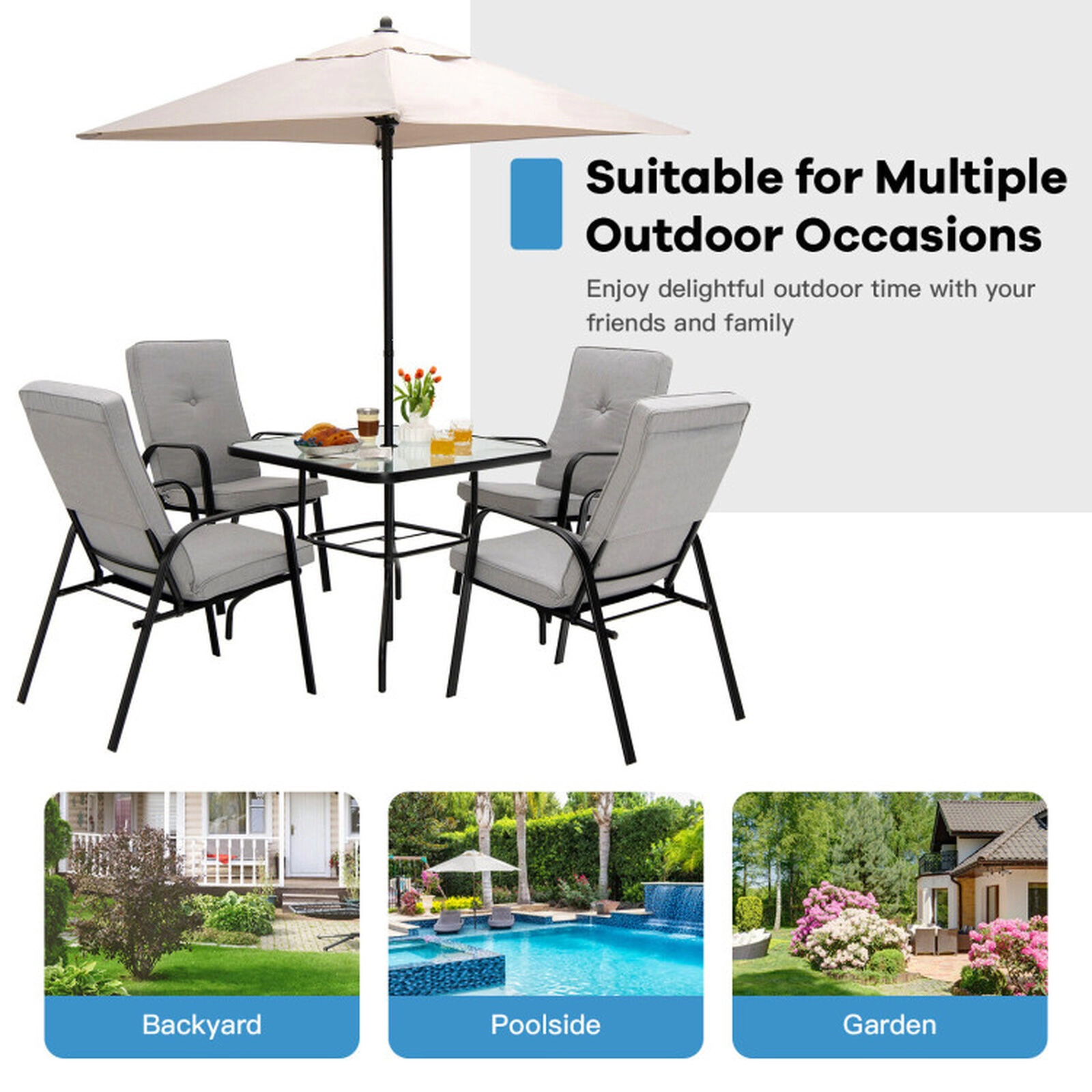 SUGIFT Sun-Resistant Square Patio Market Table Umbrella Shelter with 4 Sturdy Ribs 7.2-ft Tall Beige