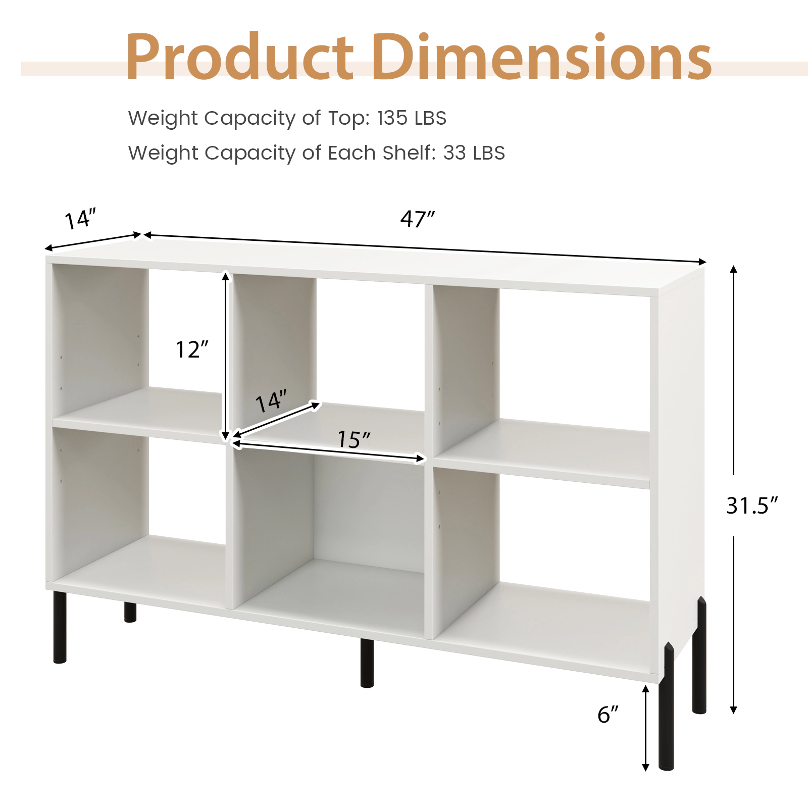 SUGIFT 3-Tier White Open-Back Low Bookshelf with 2 Adjustable Shelves and 135-lb Tabletop for Study