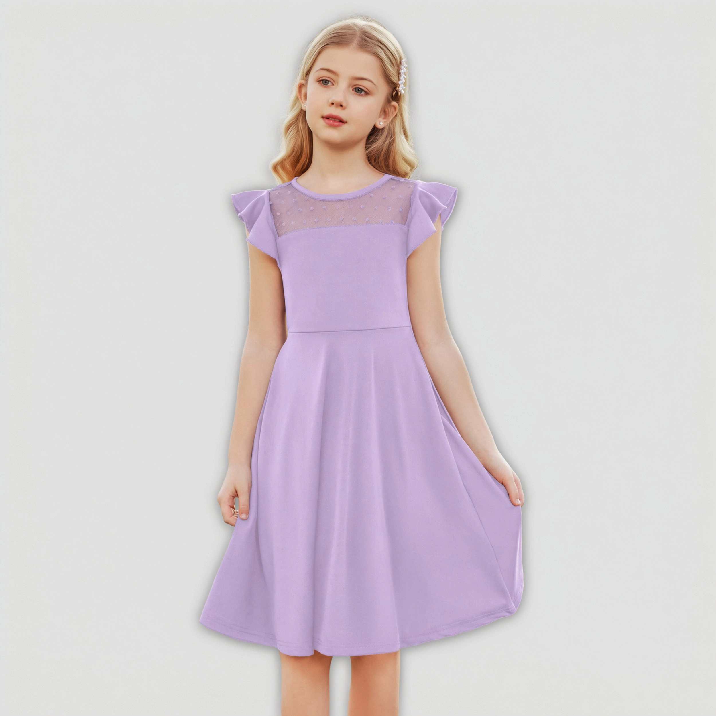 Arshiner Girls Summer Dress Ruffle Sleeve Mesh Formal Wedding Fancy Beach Midi Dresses