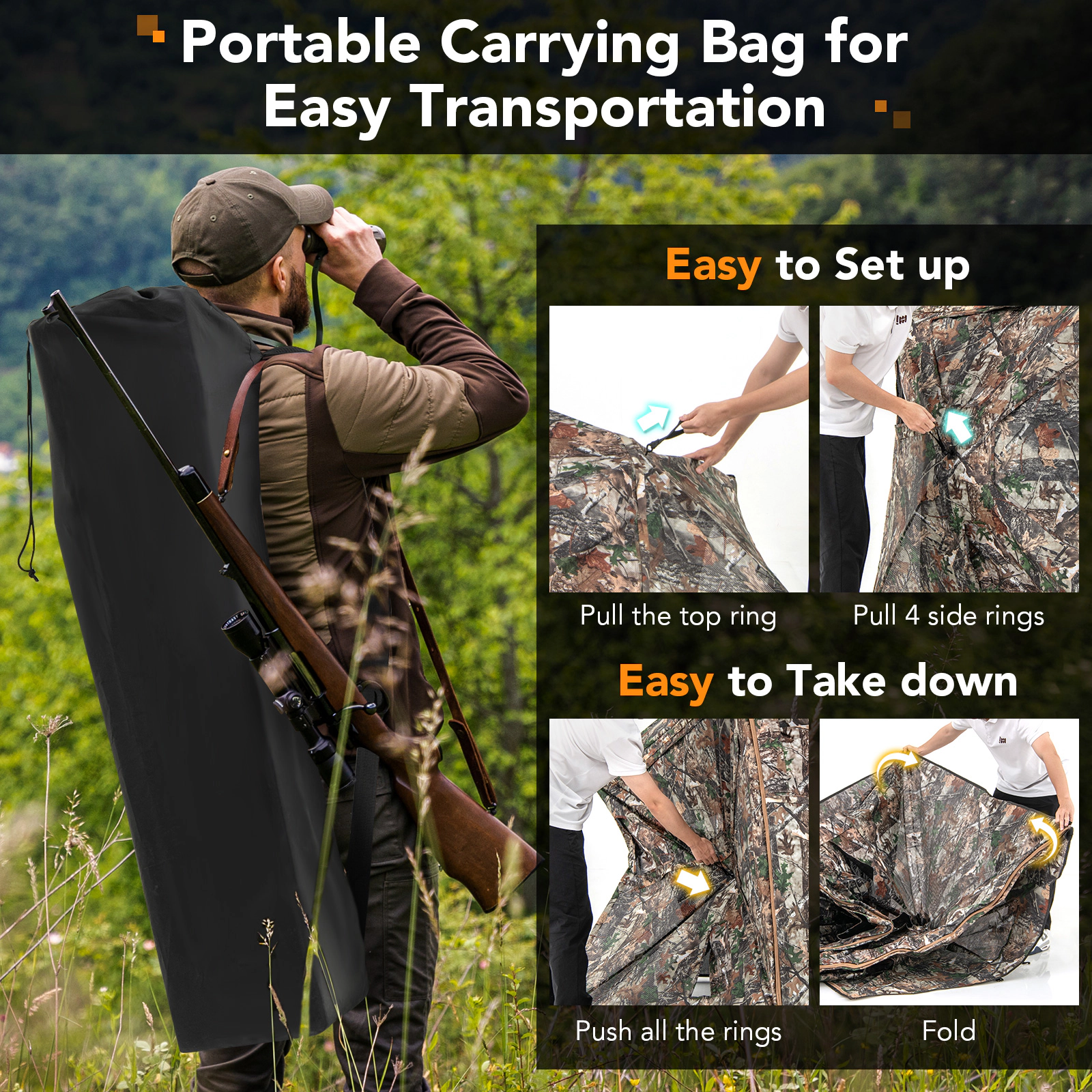 SUGIFT 5-in-1 Detachable Hunting Blind Tent with Skylight for 2-3 People Camouflage