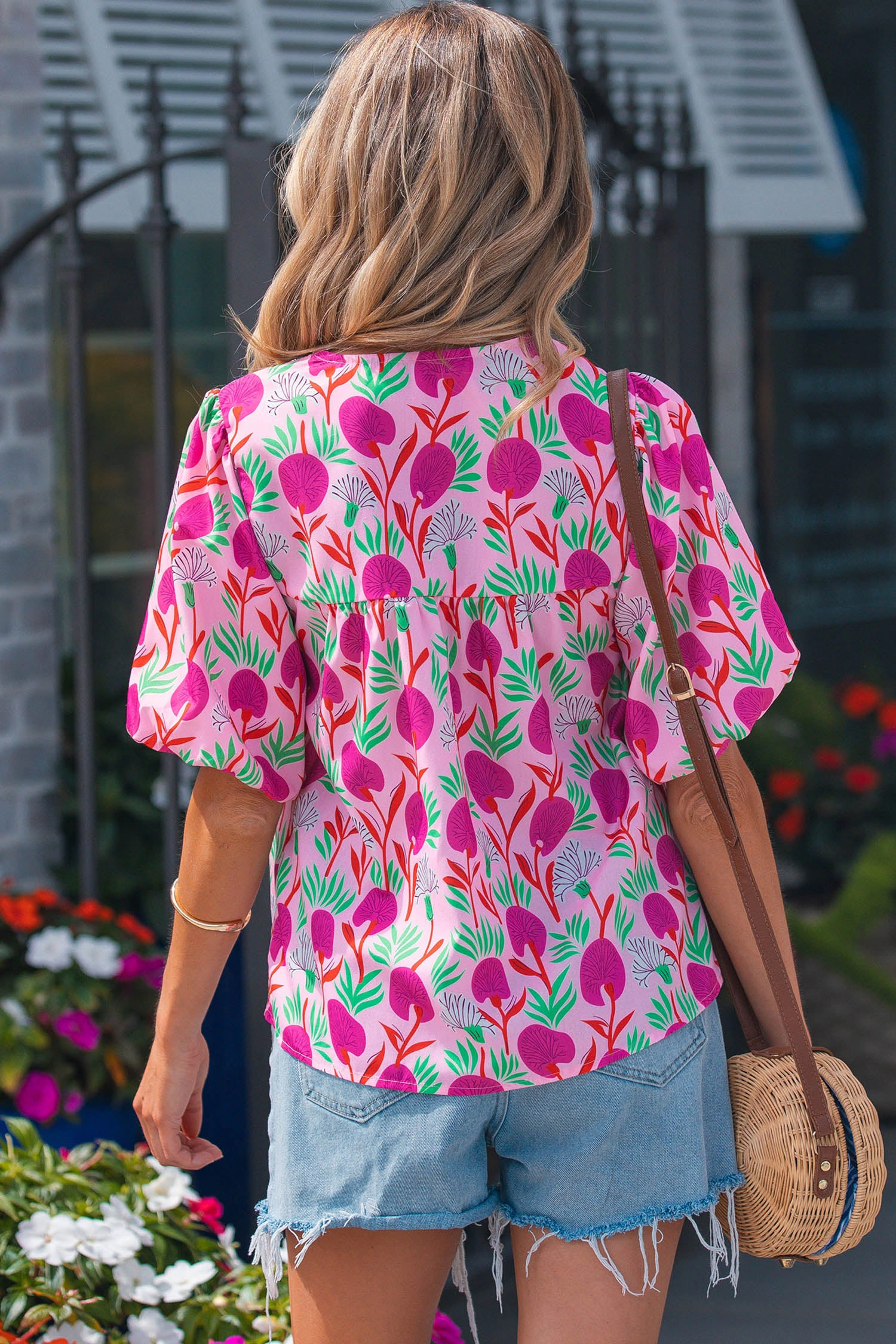 Threaded Pear Jade Patchwork Tassel Tie Blouse