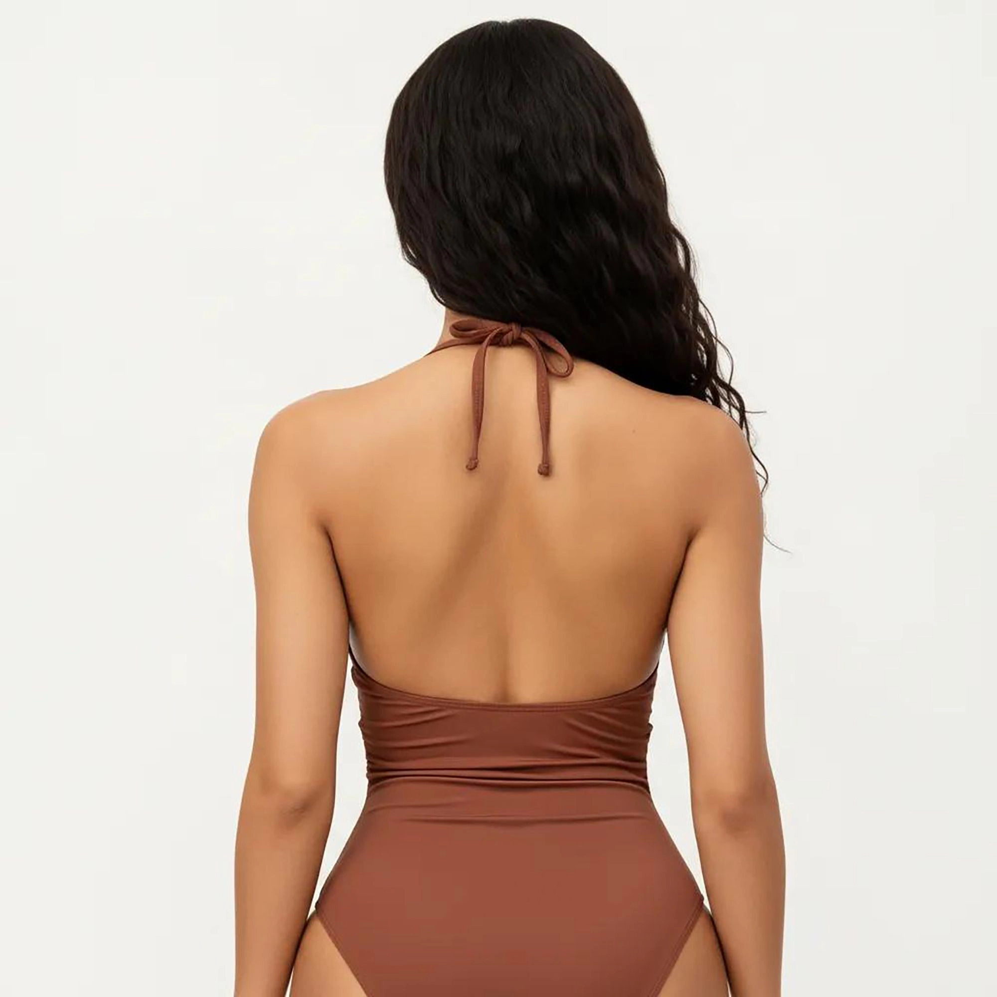 Anna-Kaci Women's One-Piece Halter Swimsuit with Keyhole Neckline and Twist Waist Detail