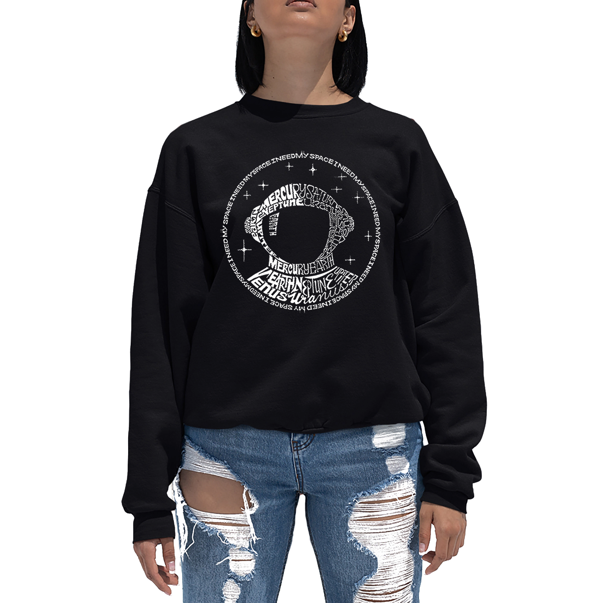 LA Pop Art I Need My Space Astronaut - Women's Word Crewneck Sweatshirt