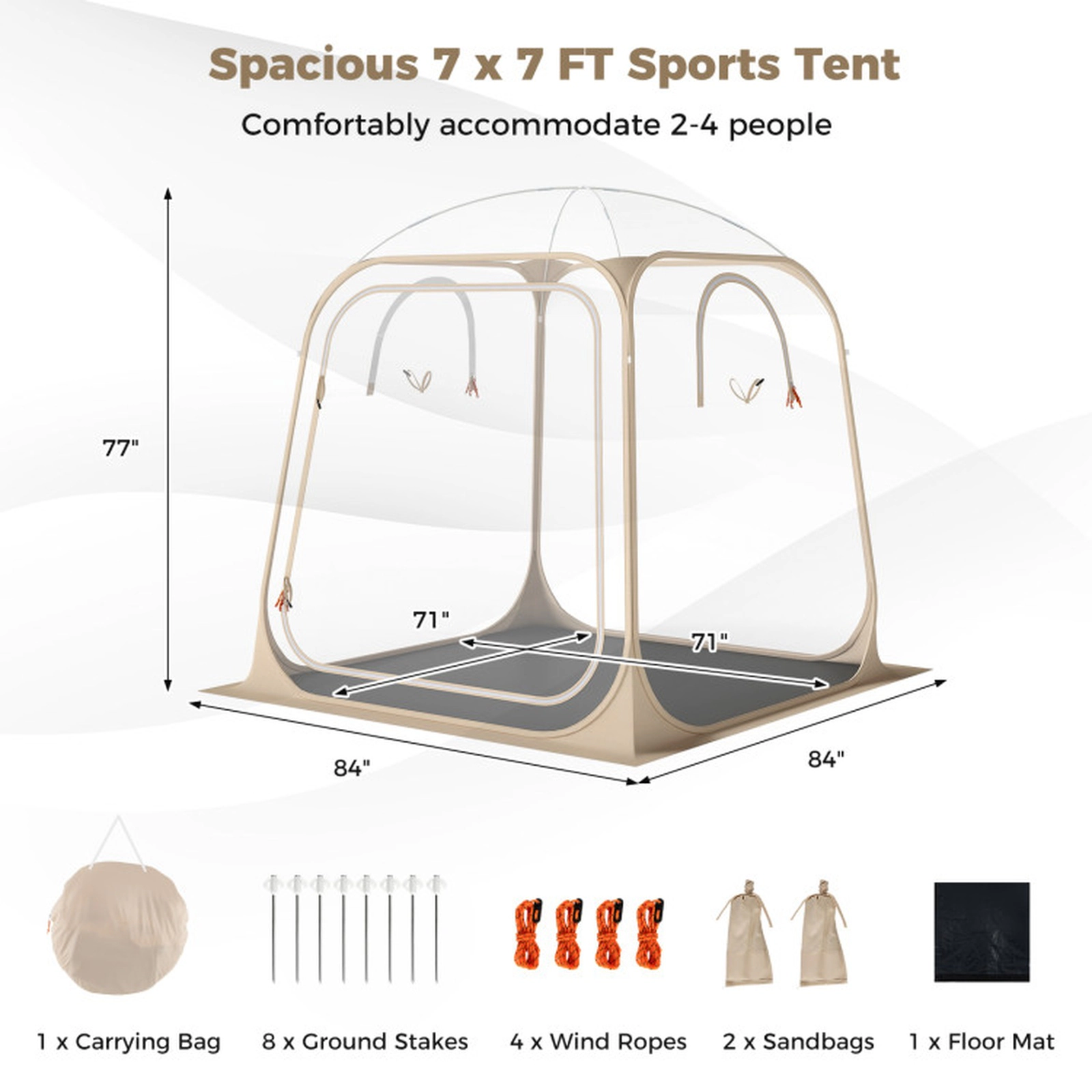 SUGIFT Pop Up Clear Bubble Sports Tent Pod with Sealed Floor 7 x 7FT Transparent