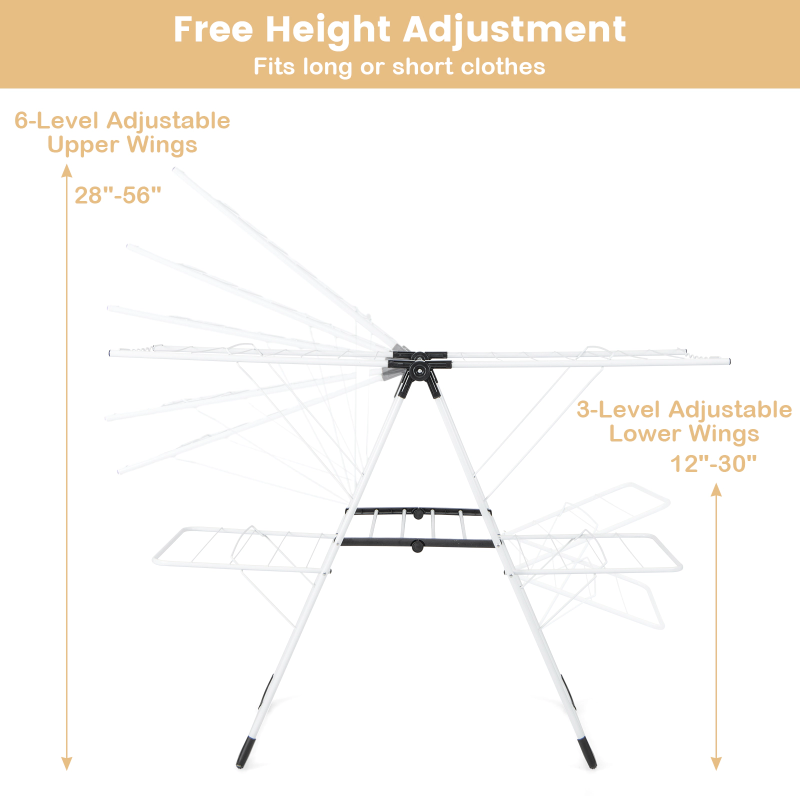 SUGIFT 2-Level Laundry Drying Rack with Height Adjustable Wings 45-lb Capacity White