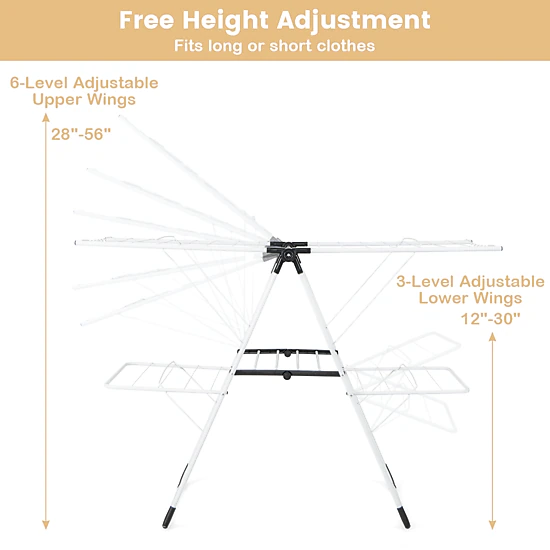 SUGIFT 2-Level Laundry Drying Rack with Height Adjustable Wings 45-lb Capacity White