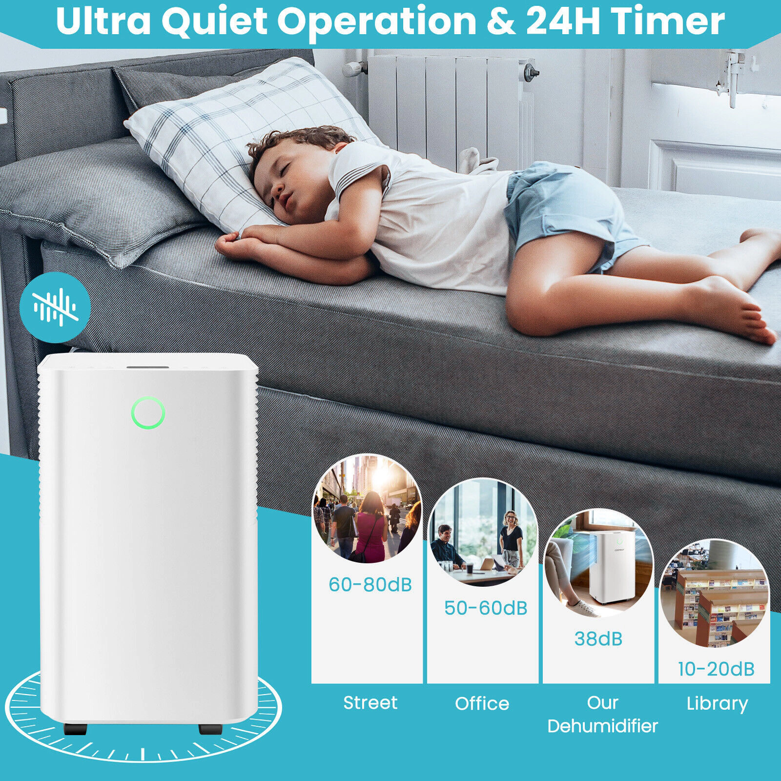 SlickBlue Portable 32 Pint Dehumidifier with 3 Modes, 24 Hour Timer and Wheels
