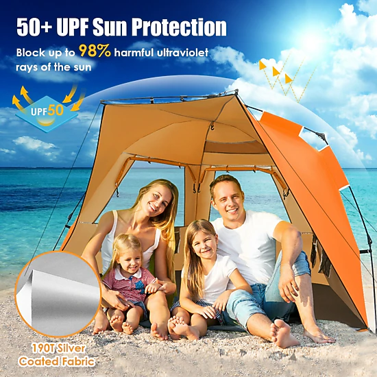 SUGIFT 3-4 Person UPF 50+ Pop Up Beach Tent with 50-in Front Porch and ...