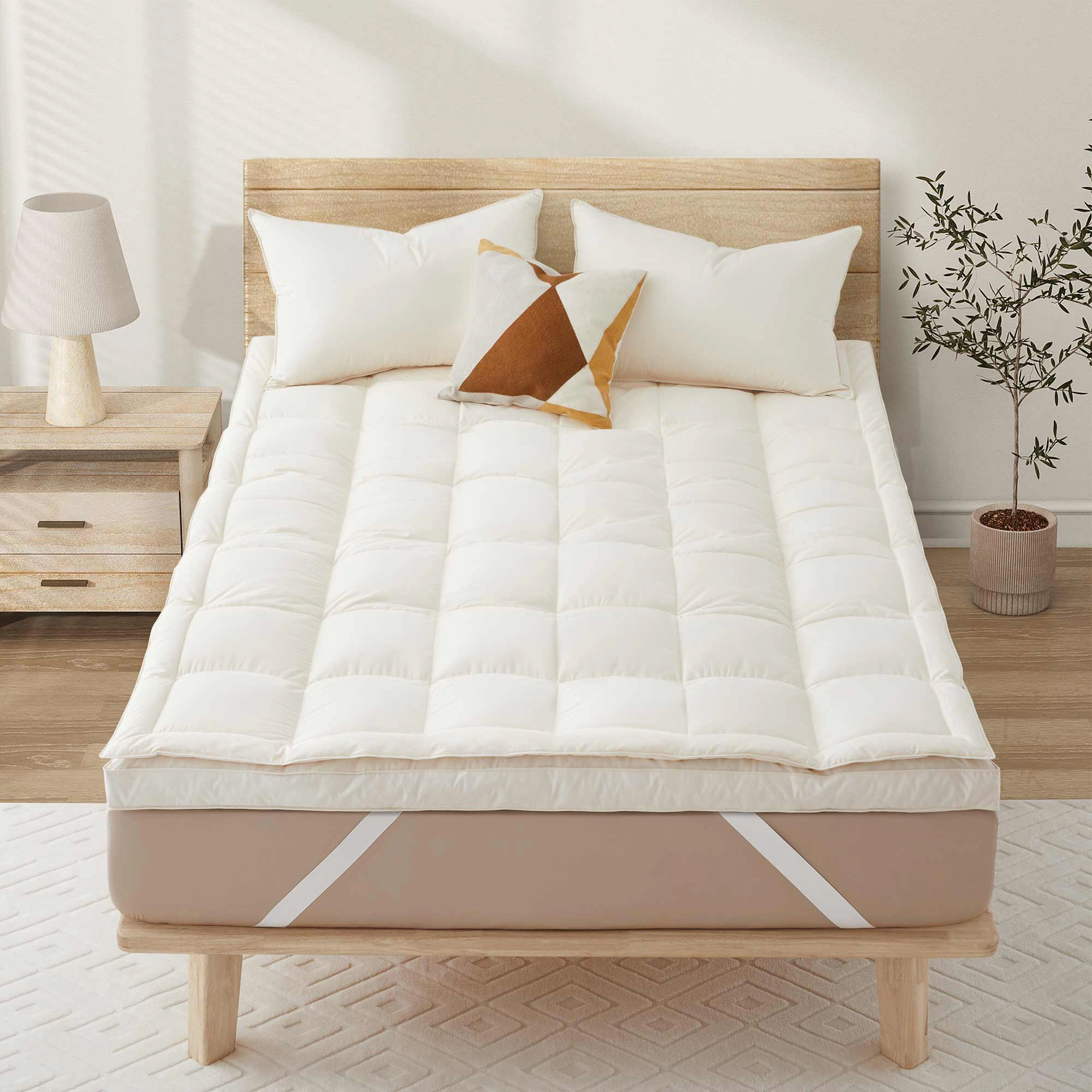 PEACE NEST 3" Mattress Topper Feathers Bed Pillow Topper with 100% Organic Cotton Shell