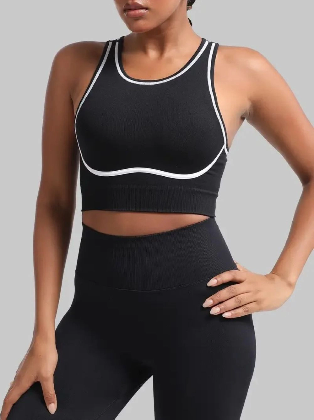 Sol Living Womens  Adjustable Crisscross Open-Back Striped Yoga Sports Bra
