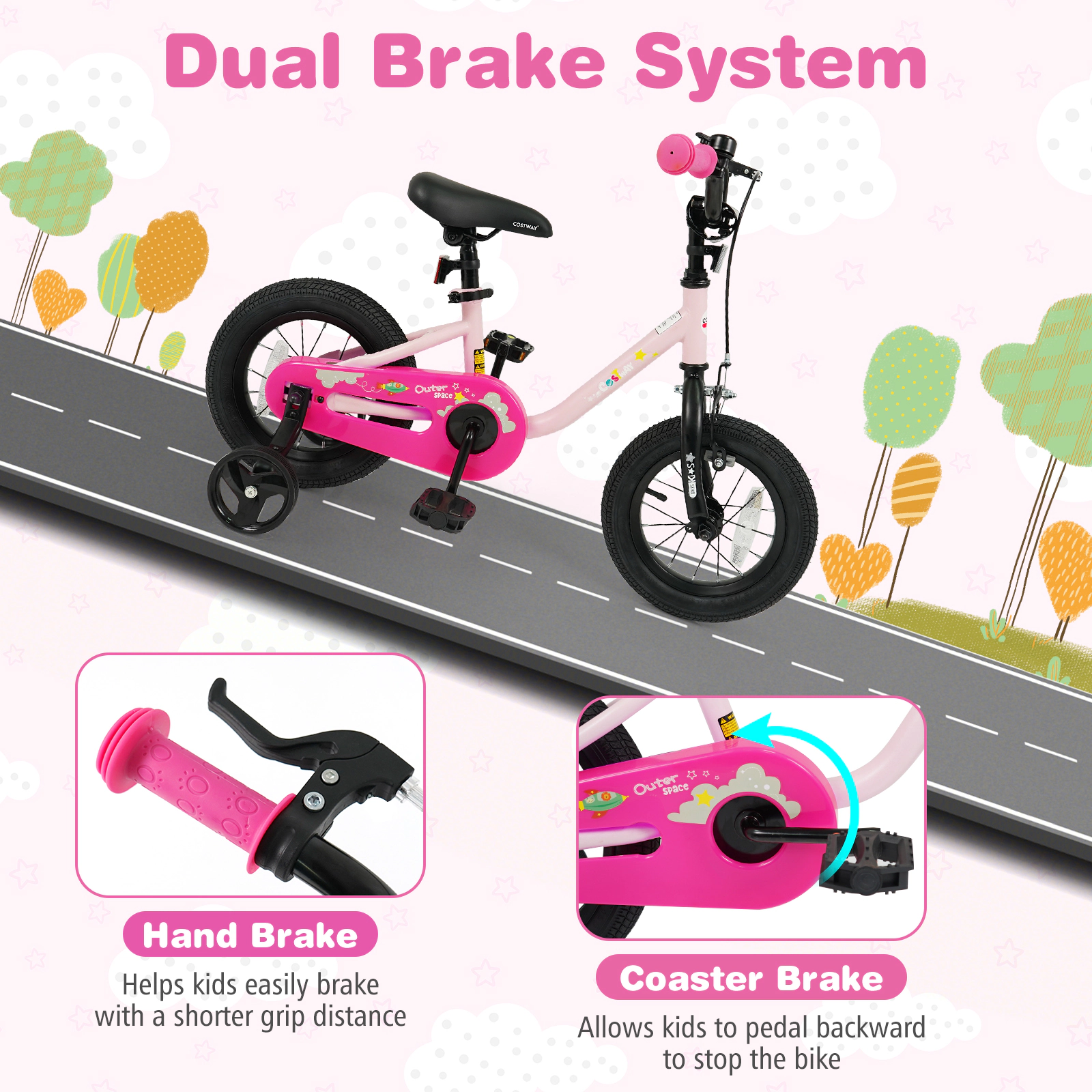 LJG Kids Bike Boys and Girls 12/14/16-Inch Children Bicycle-Pink
