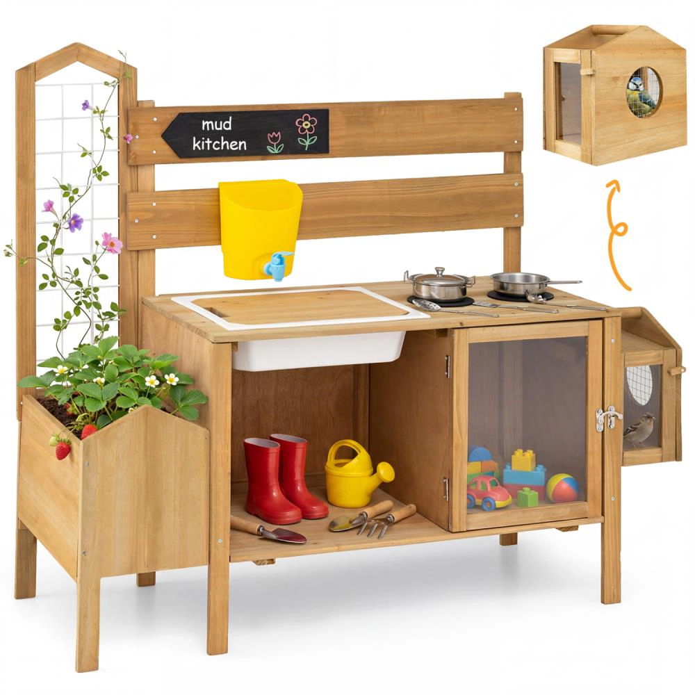 Hivvago Mud Kitchen for Kids with Detachable Bird Cage and Stoves