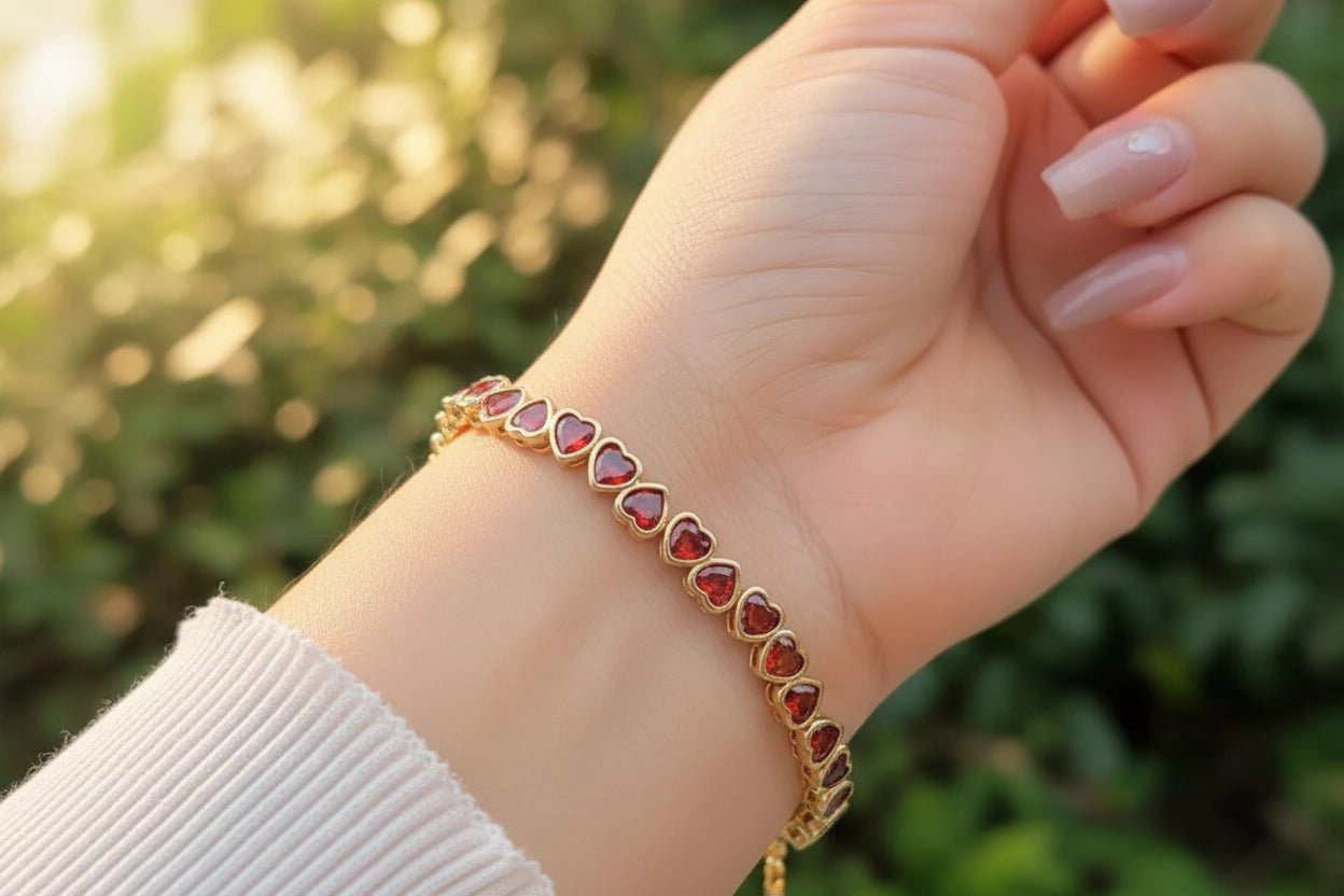 DressAtR Women's Heart 18K Gold Plated Chain Bracelet