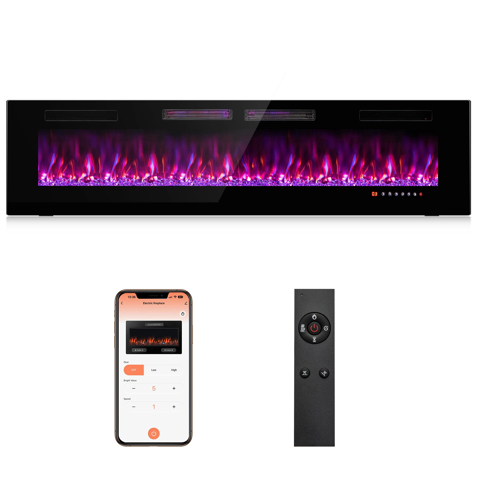 LJG Ultra-Thin Electric Fireplace with Decorative Crystals